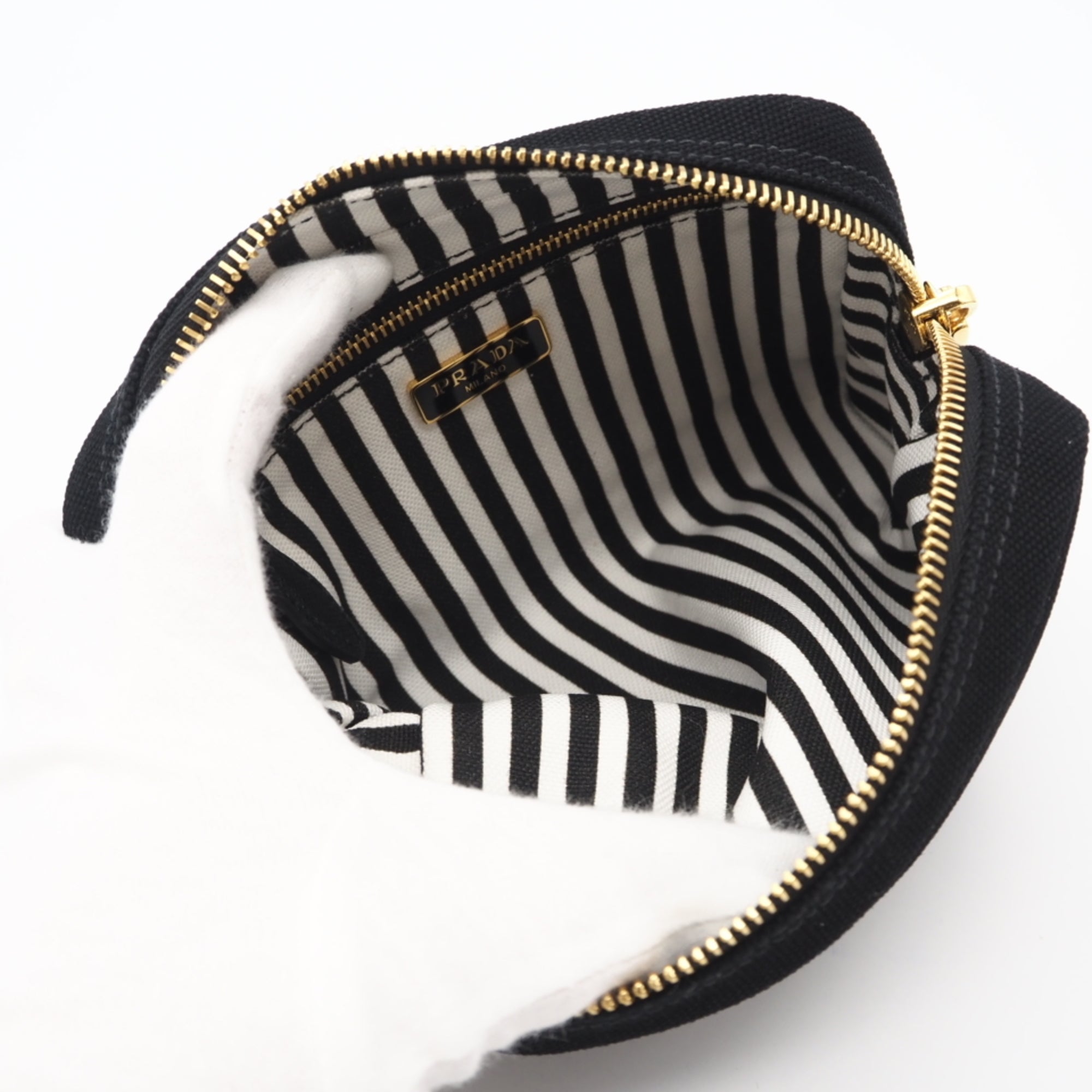 Prada Black Nero White Canvas Pouch (Pre-Owned)