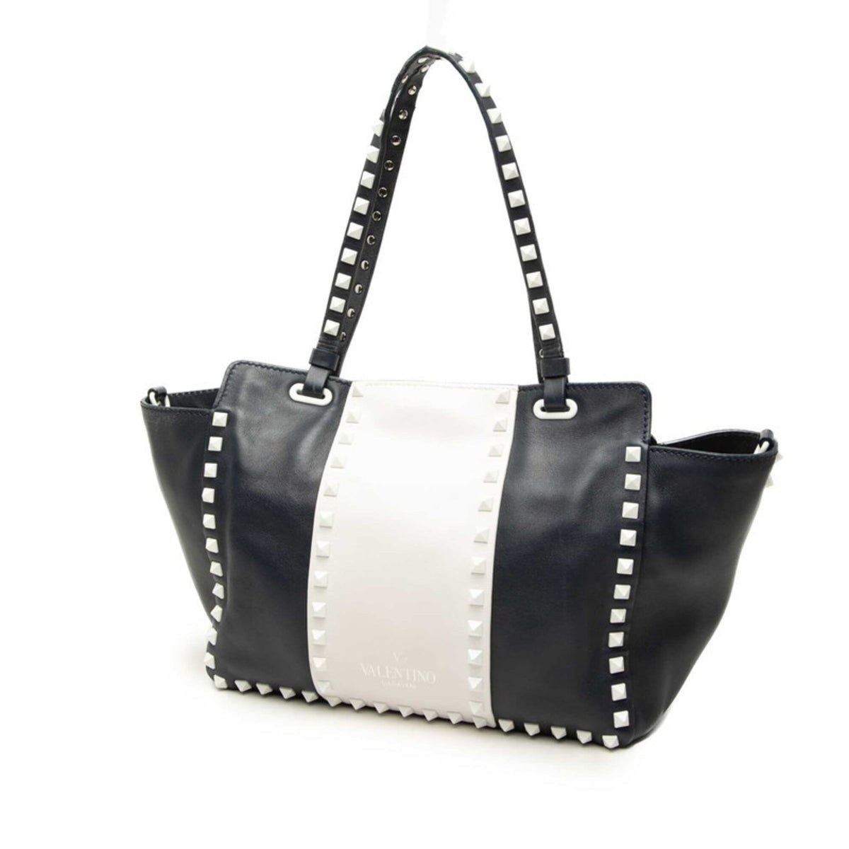 Valentino Navy White Leather Handbag Shoulder Bag (Pre-Owned)