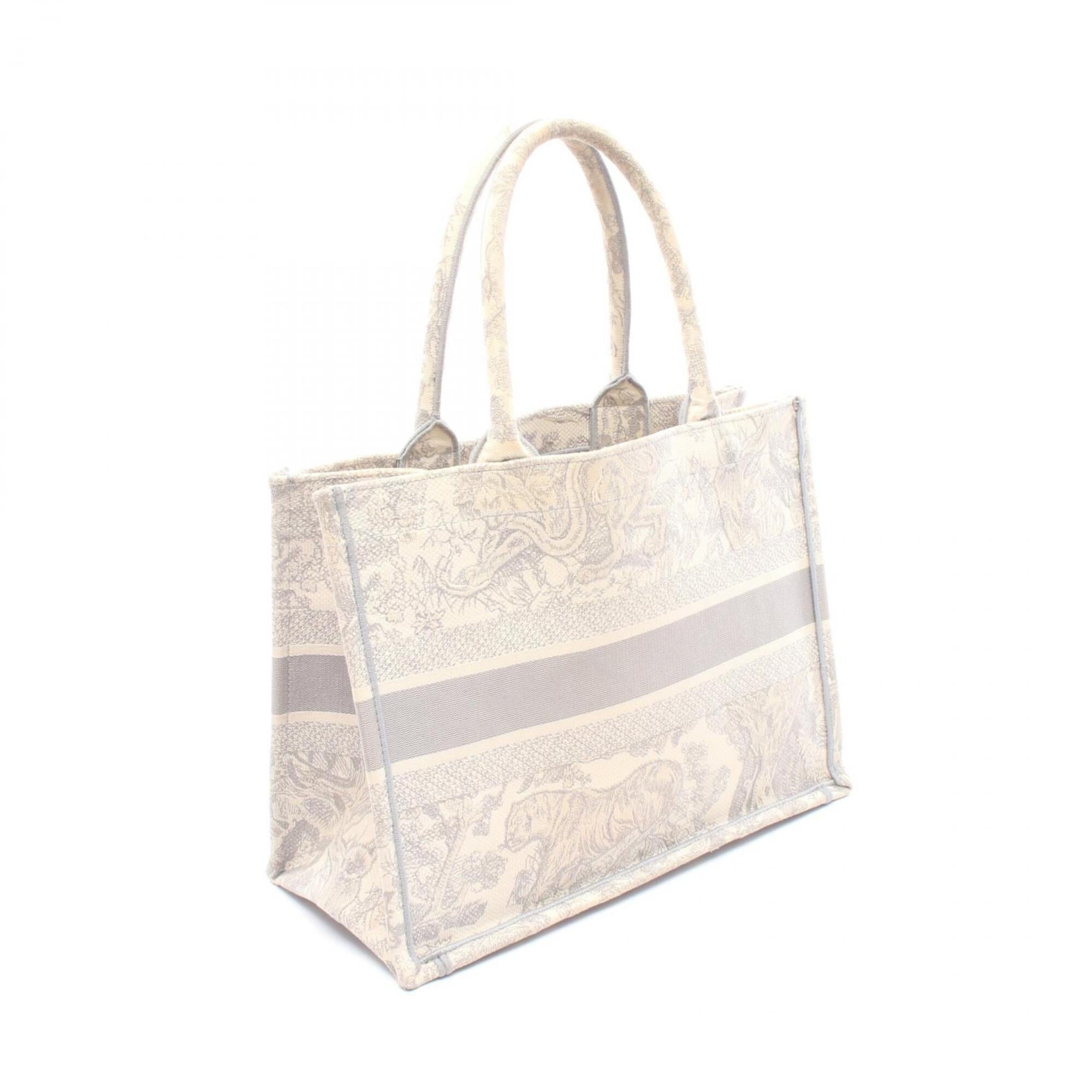 Christian Dior Gray Ivory Canvas Handbag Tote Bag (Pre-Owned)
