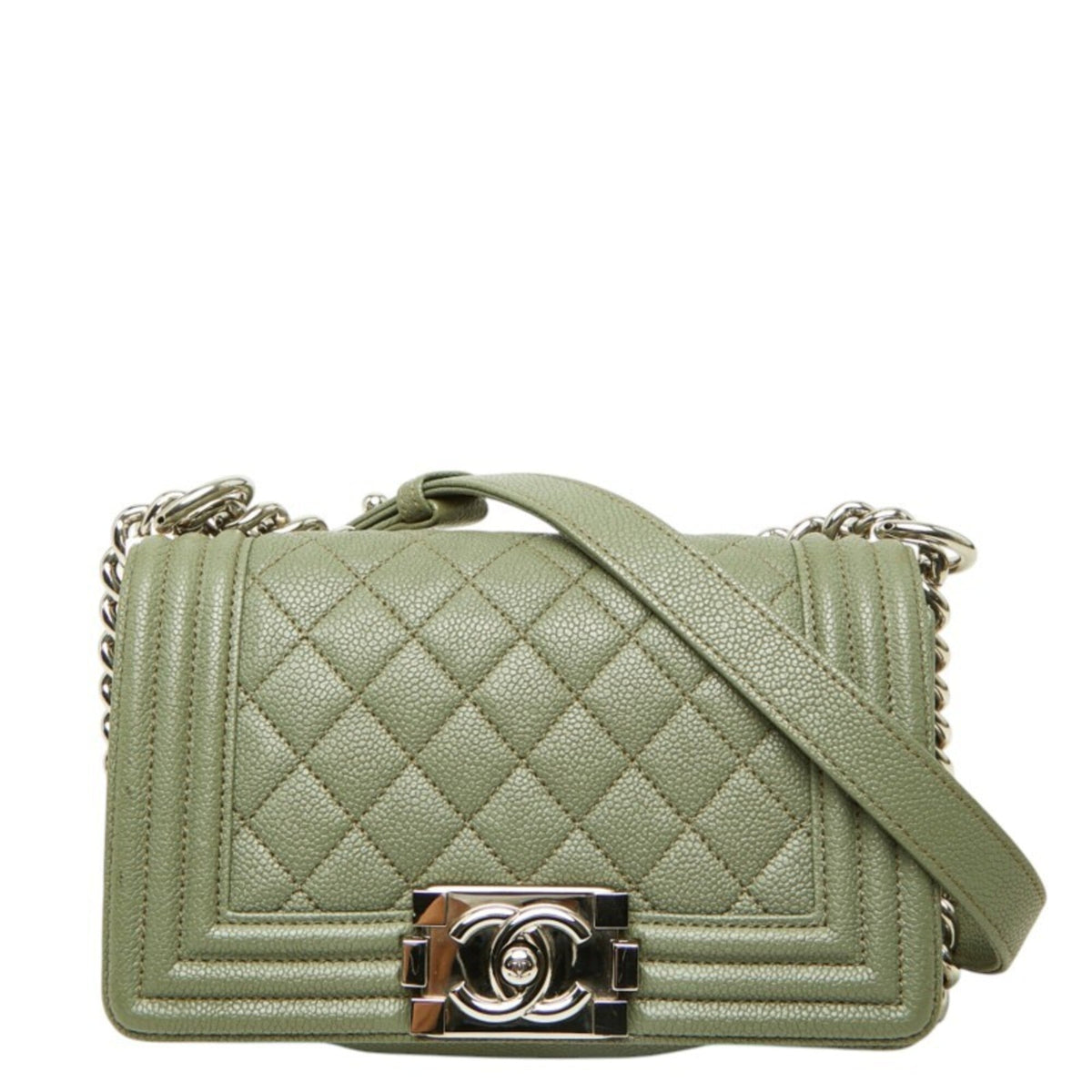 Chanel Green Olive Grained Calfskin Shoulder Bag (Pre-Owned)