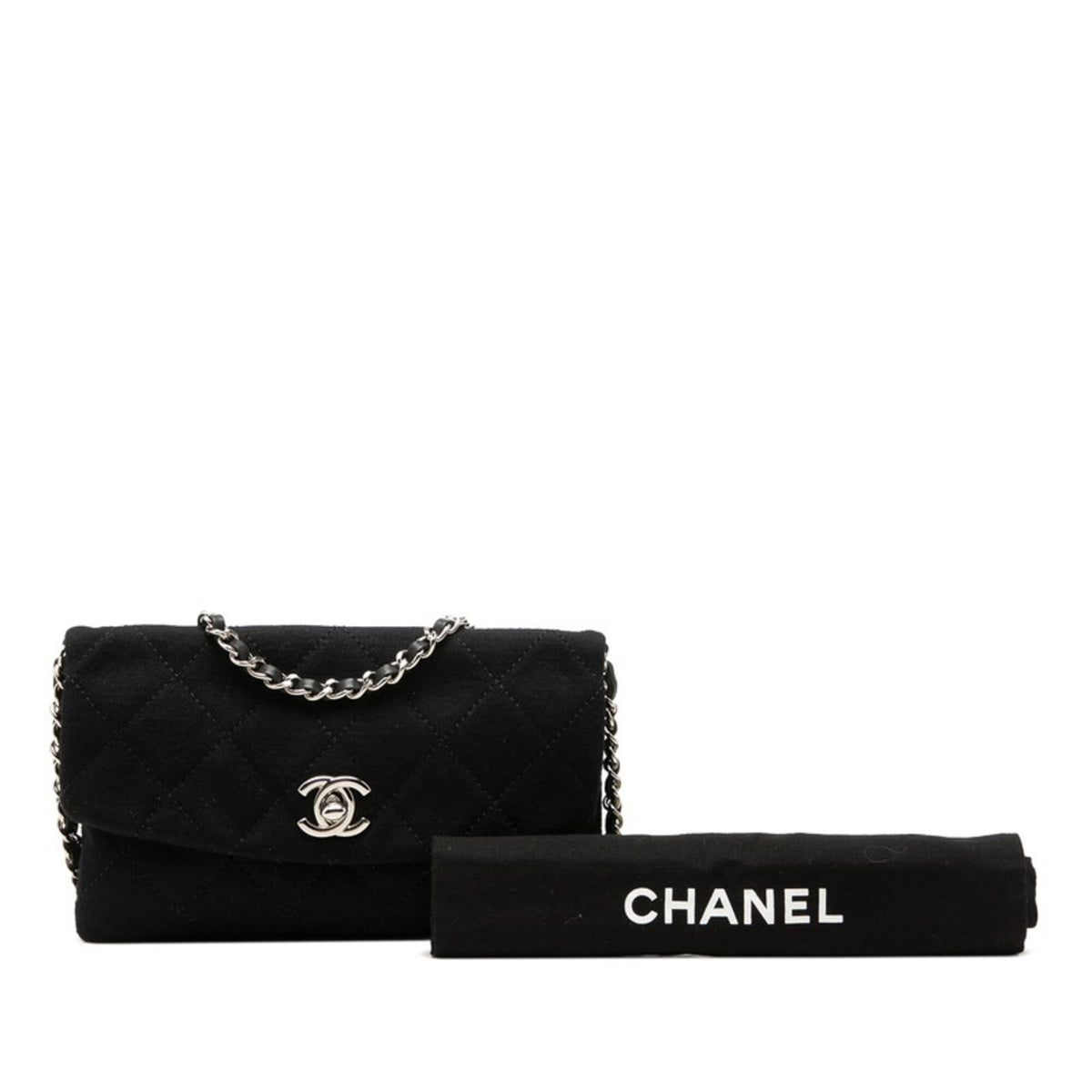 Chanel Black Cotton Canvas Leather Shoulder Bag (Pre-Owned)
