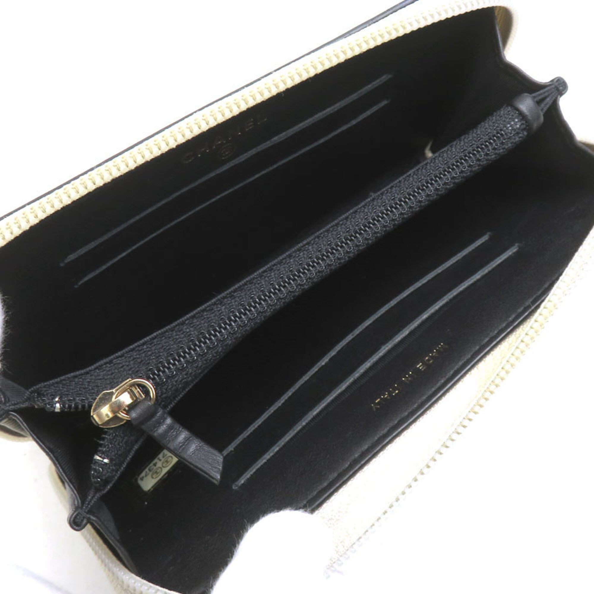 Chanel Gold Black Leather Long Wallet (Bi-Fold) (Pre-Owned)