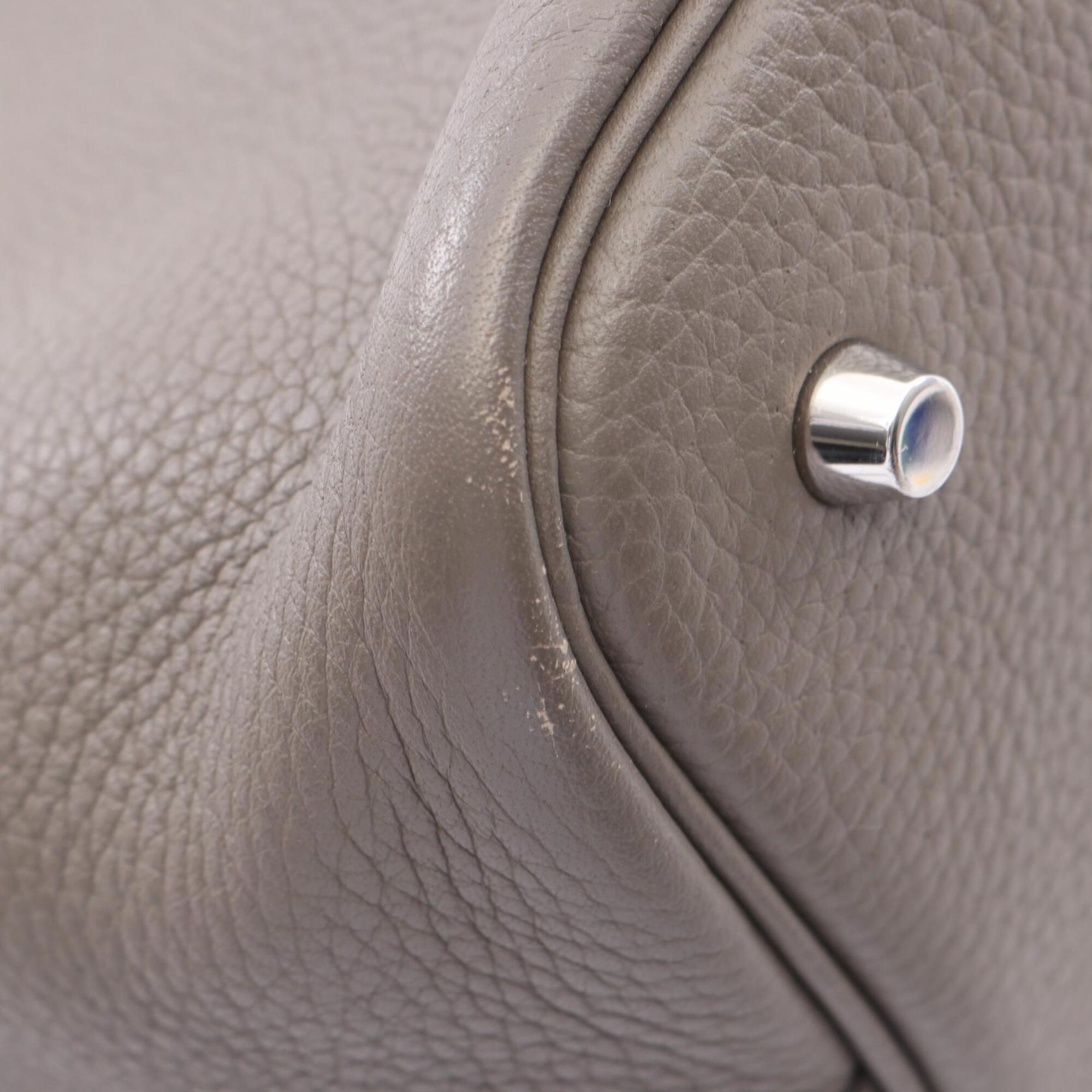 Hermes Etain Gray Taurillon Clemence Leather Handbag (Pre-Owned)