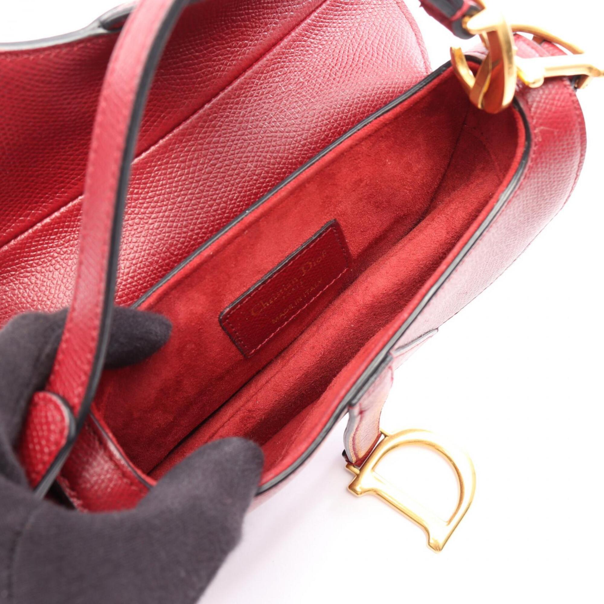 Christian Dior Bordeaux Leather Handbag Saddle Bag (Pre-Owned)