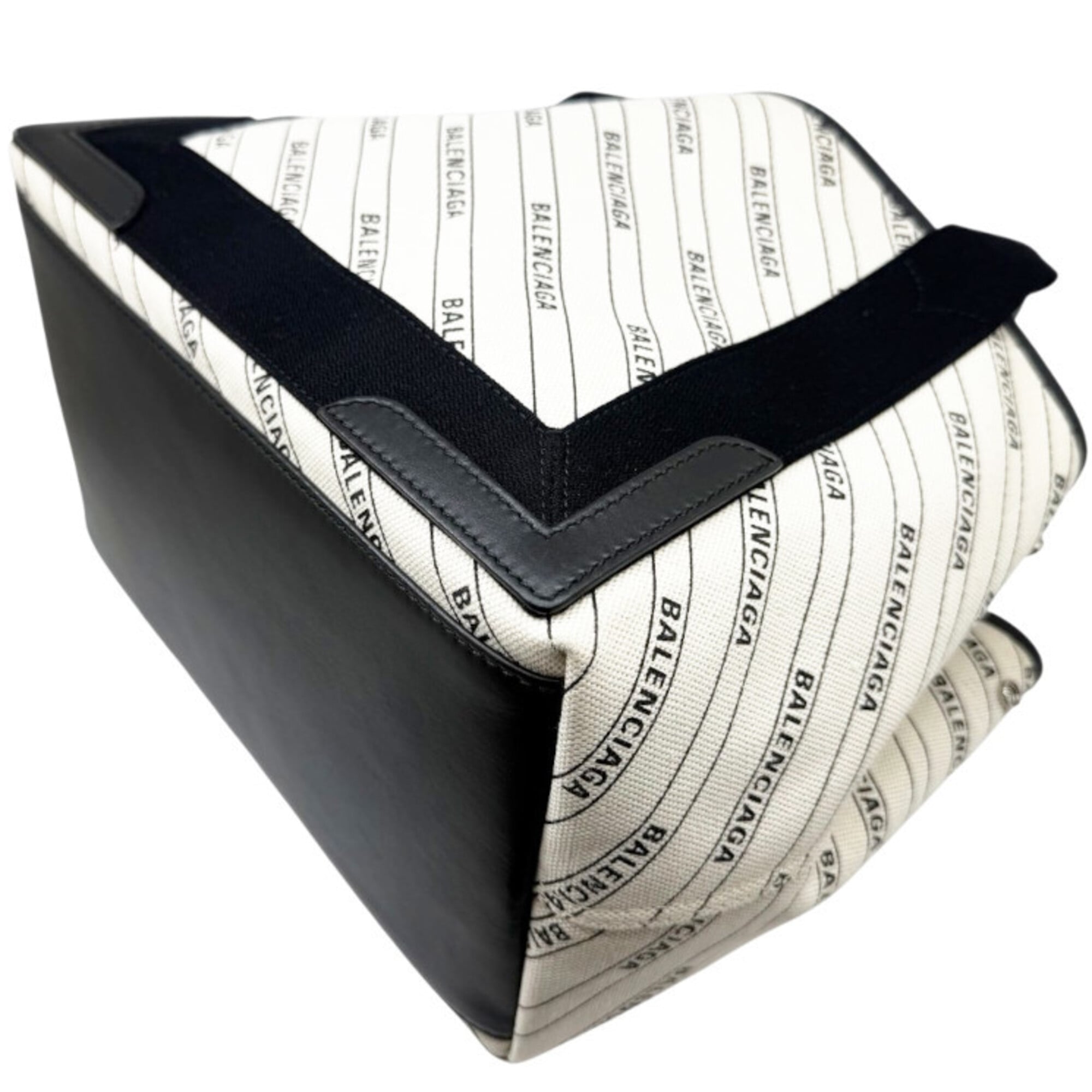 Balenciaga Black Ivory Canvas Leather Handbag Pouch (Pre-Owned)