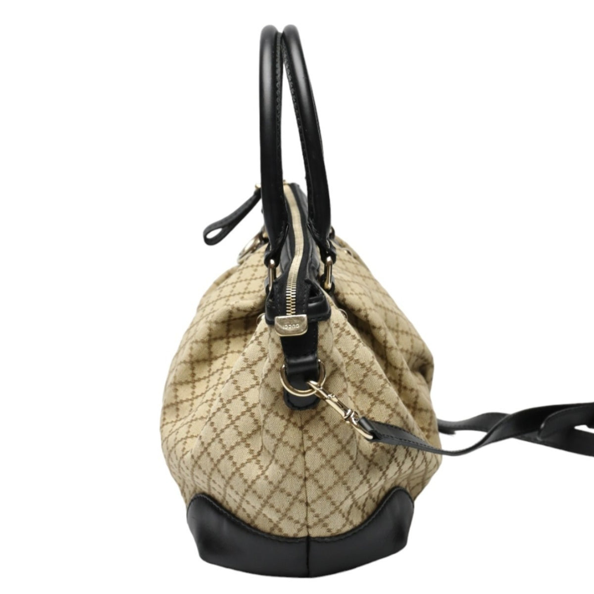 Gucci Beige Black Canvas Shoulder Bag (Pre-Owned)