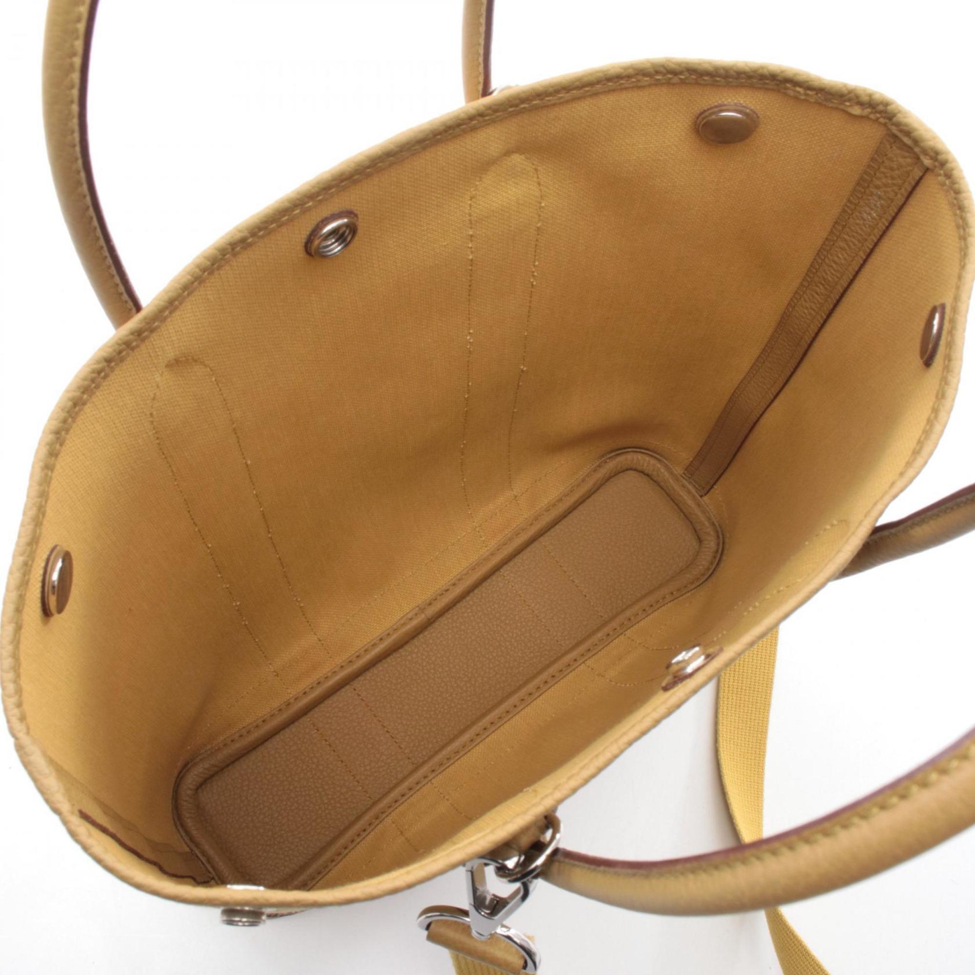 Hermes Beige Yellow Canvas Negonda Leather Toile Officier Handbag Tote Bag (Pre-Owned)