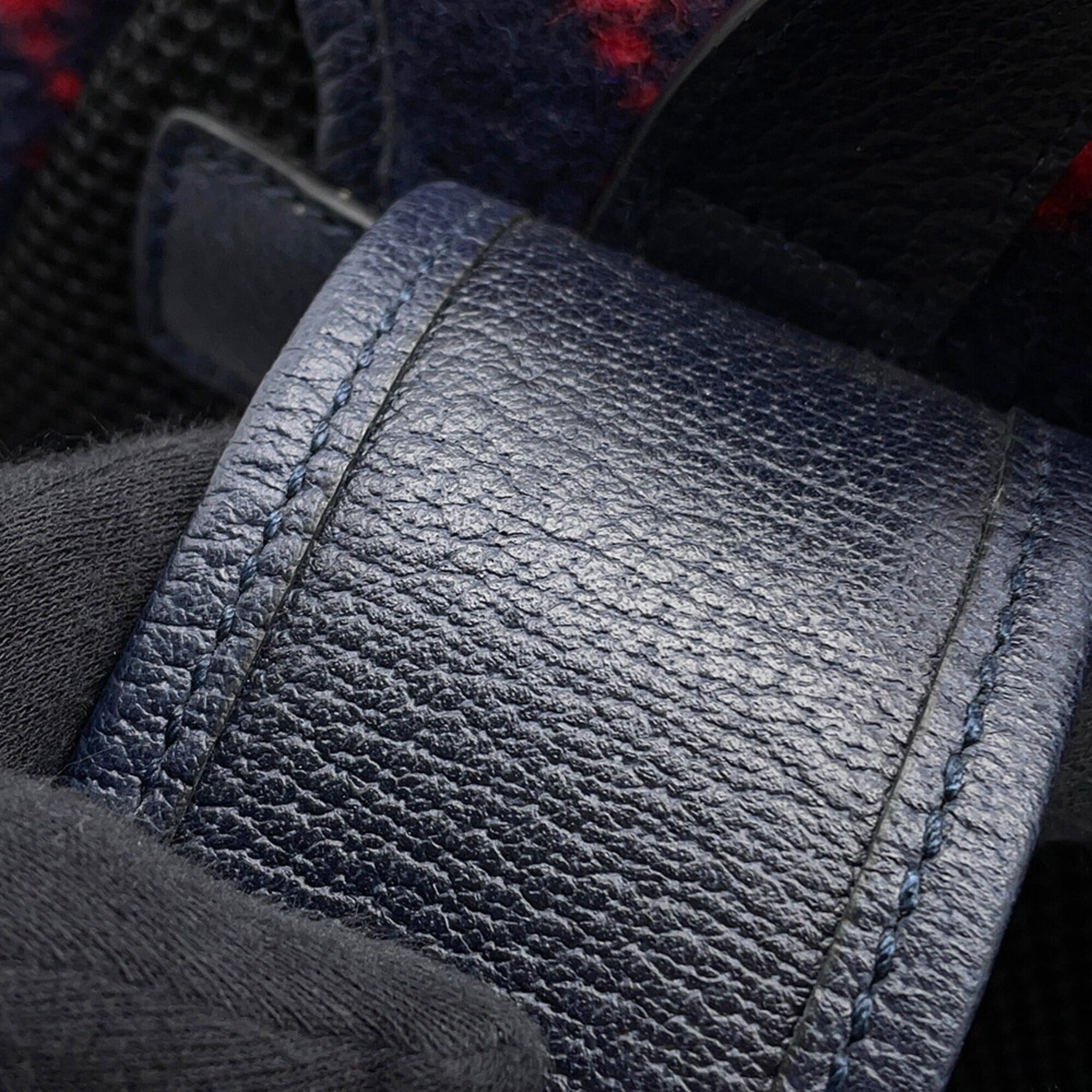 Gucci Navy Red Color Wool Leather Handbag (Pre-Owned)