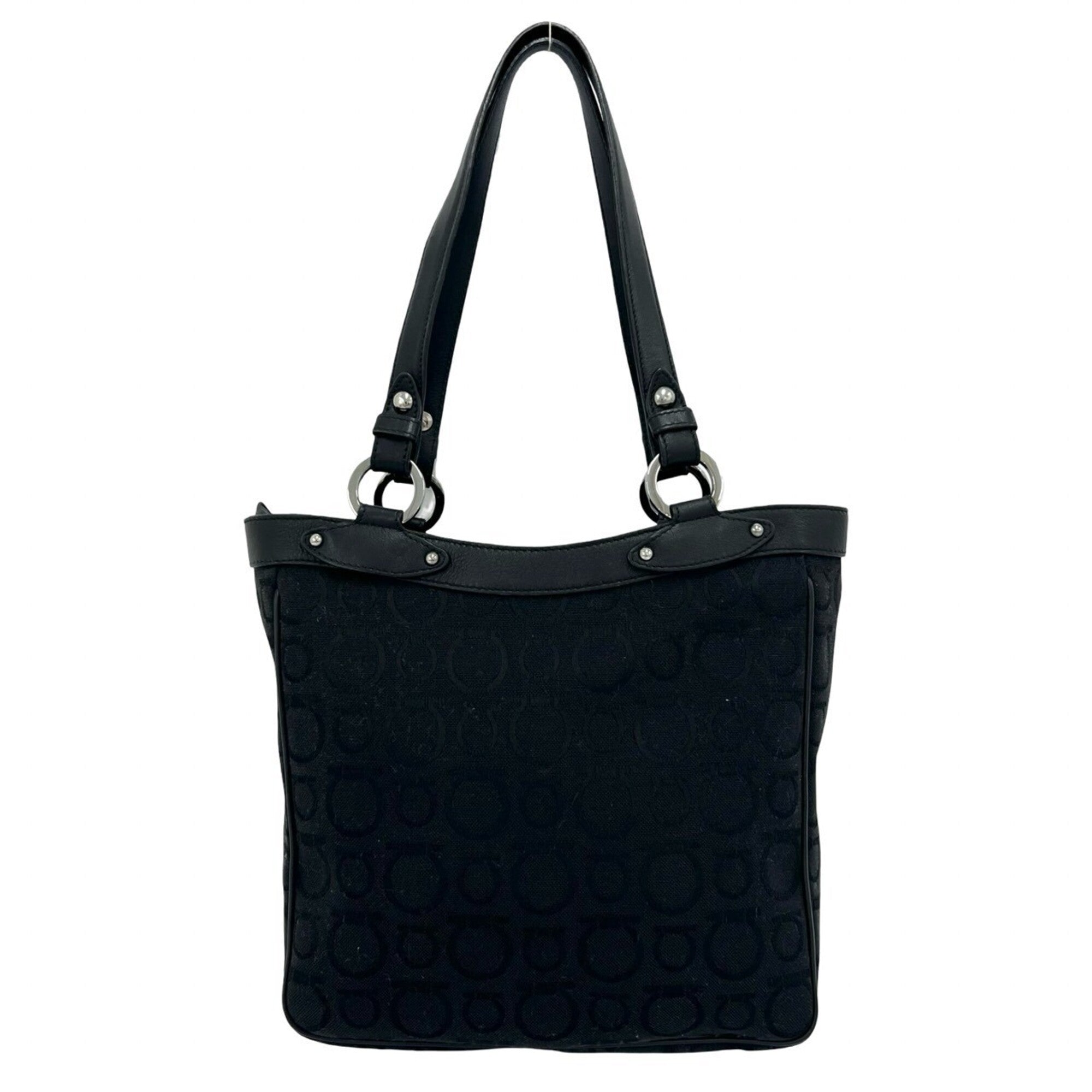 Salvatore Ferragamo Black Canvas Leather Handbag (Pre-Owned)