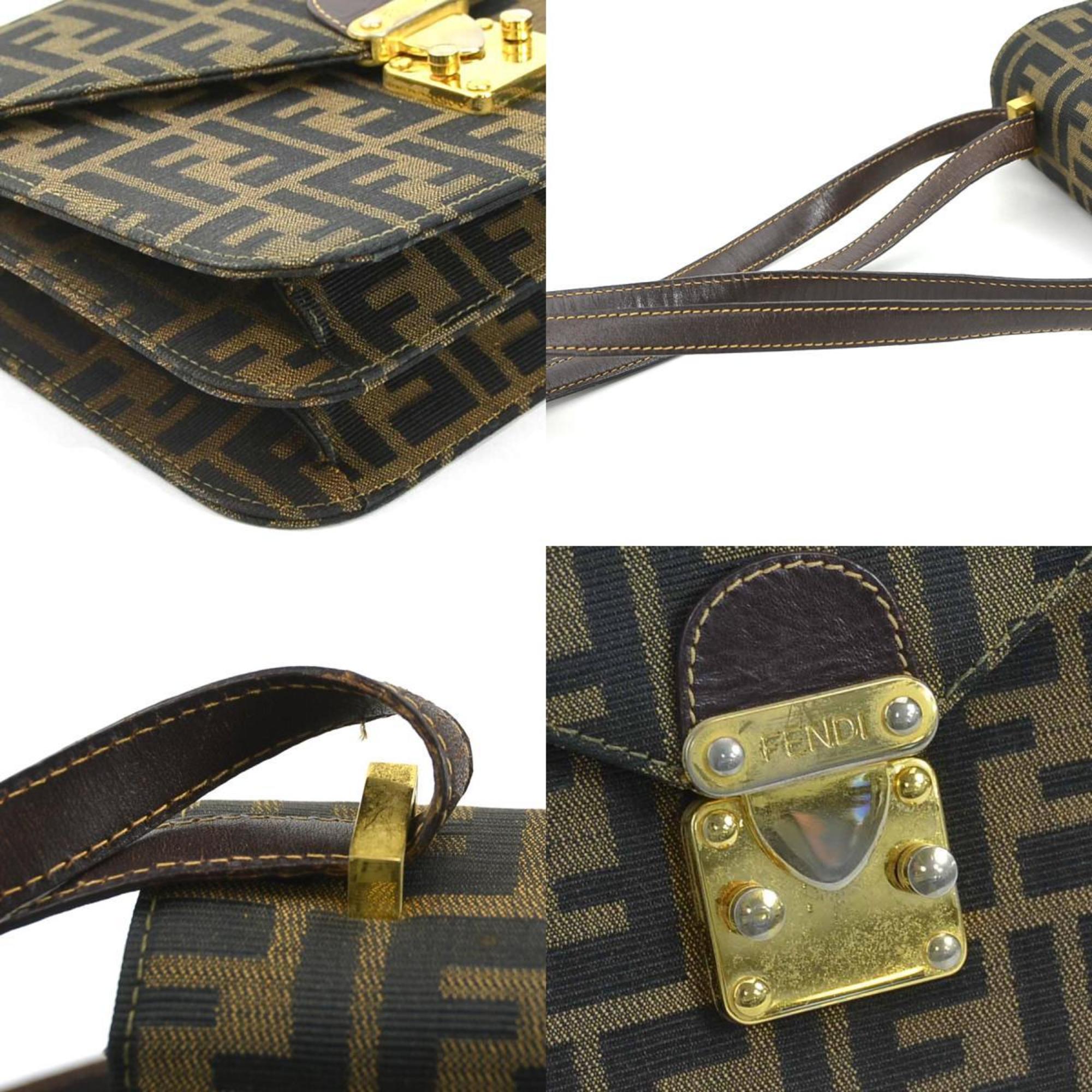 Fendi Brown Canvas Leather Shoulder Bag (Pre-Owned)