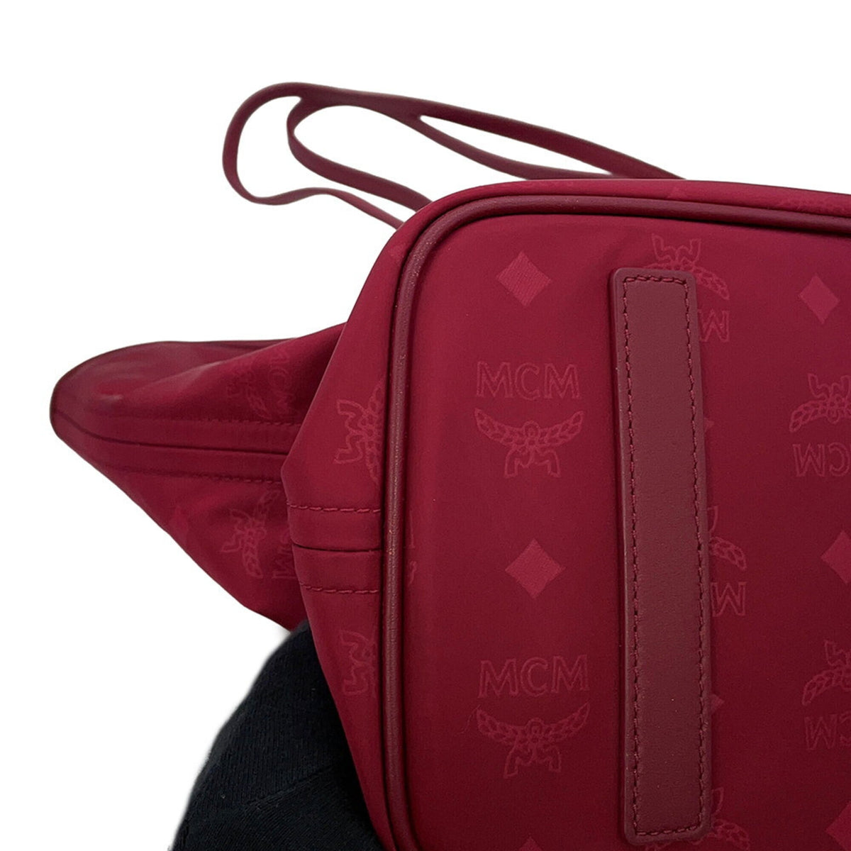 Mcm Visetos Bordeaux Nylon Leather Handbag Tote Bag (Pre-Owned)