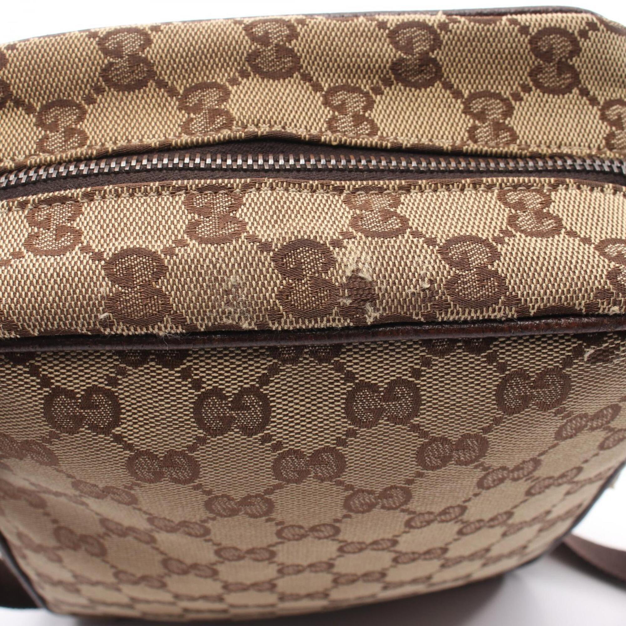 Gucci Beige Brown Canvas Leather Shoulder Bag (Pre-Owned)