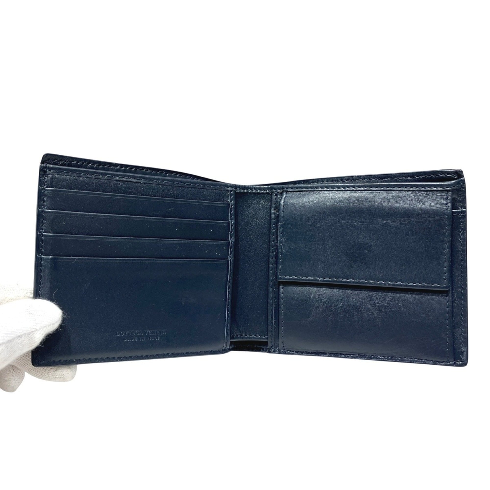 Bottega Veneta Intrecciato Navy Leather Wallet (Bi-Fold) (Pre-Owned)