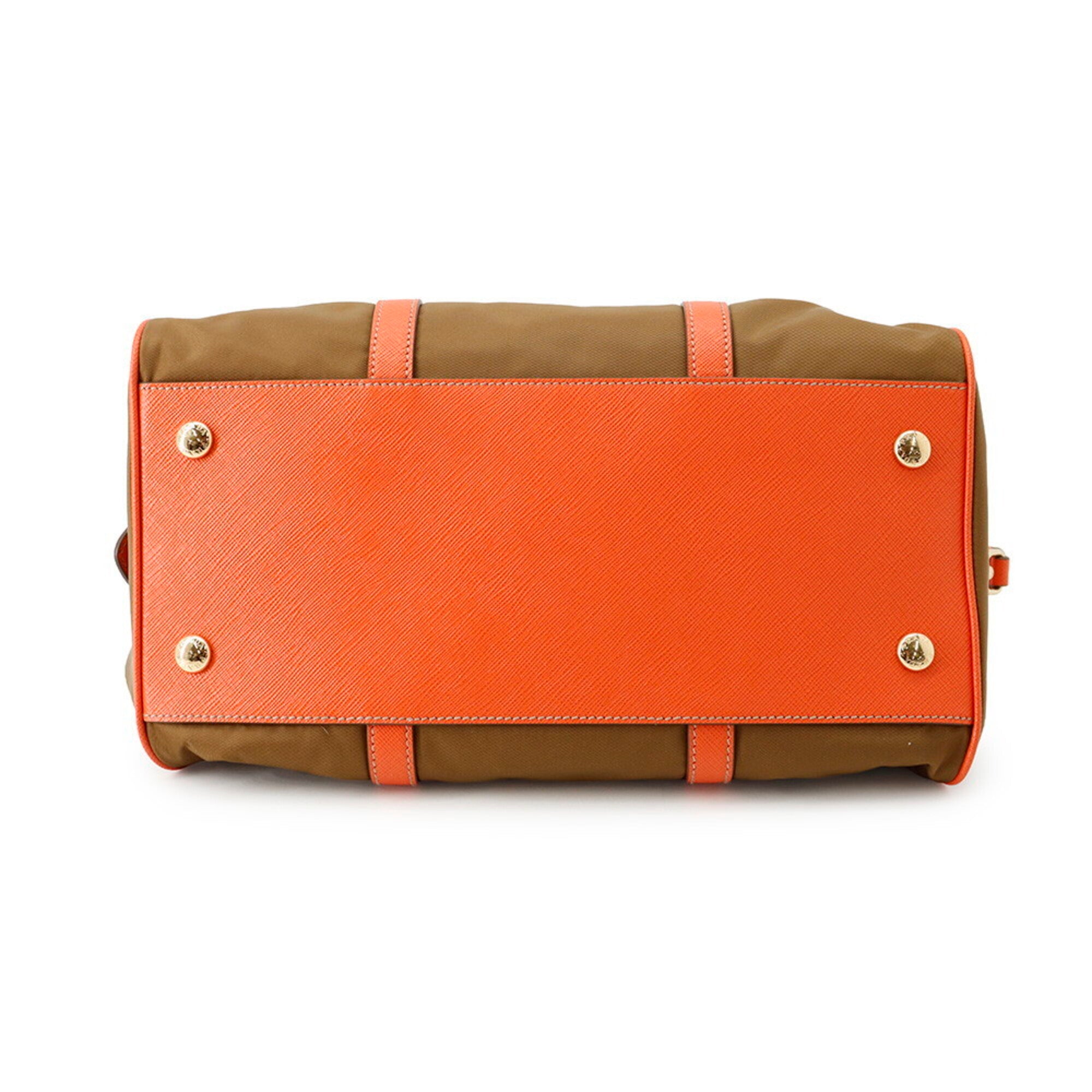 Prada Khaki Orange Nylon Leather Handbag Shoulder Bag (Pre-Owned)