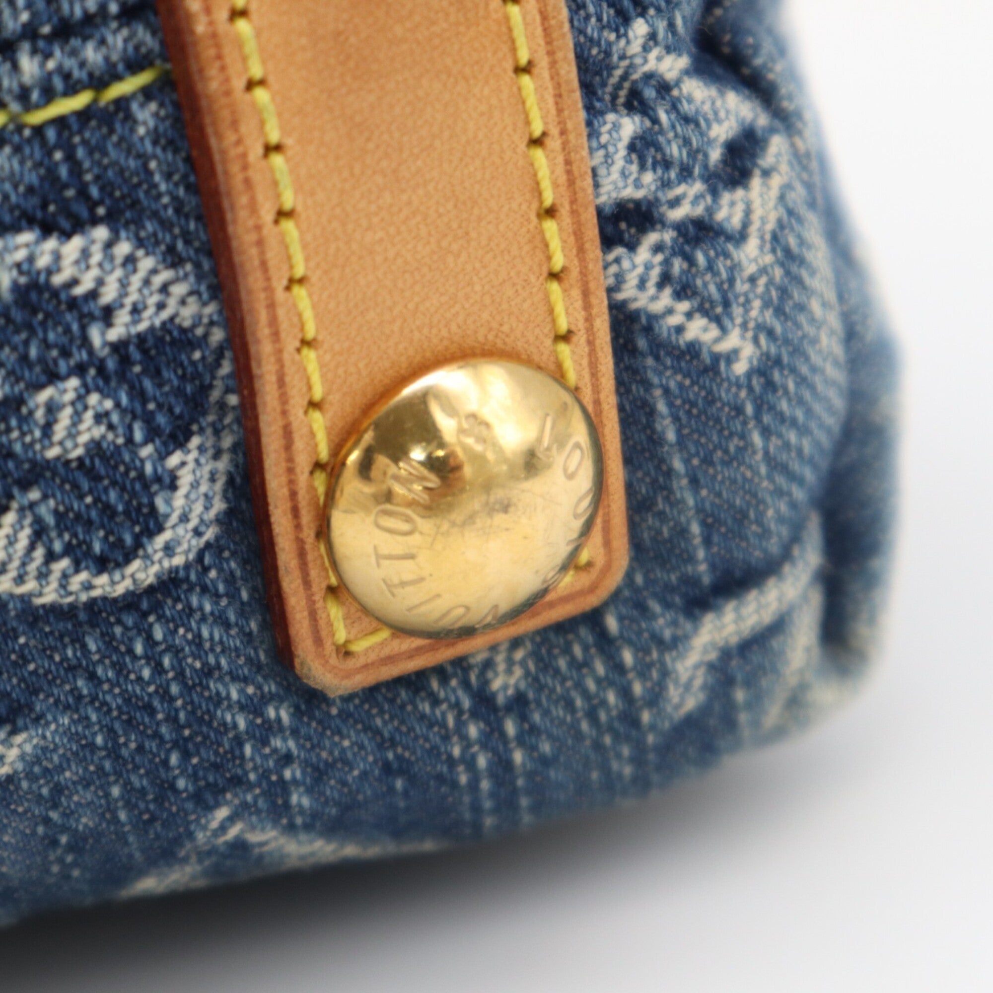 Louis Vuitton Monogram Denim Beige Blue Cotton Leather Shoulder Bag (Pre-Owned)