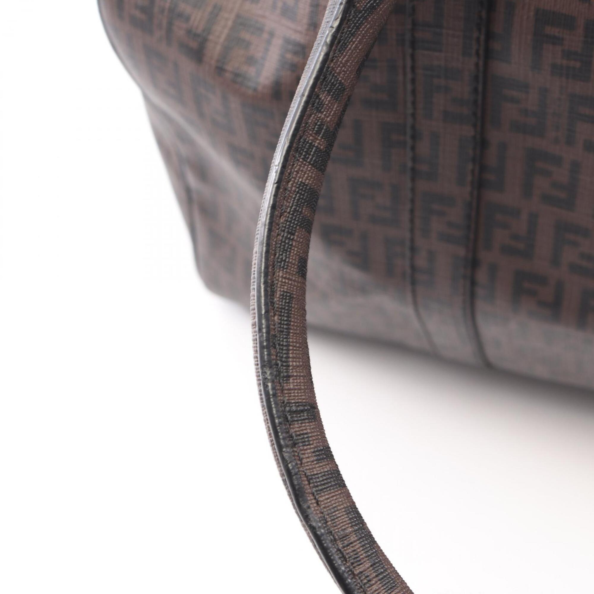 Fendi Brown Coated Canvas Leather Boston Bag Handbag (Pre-Owned)