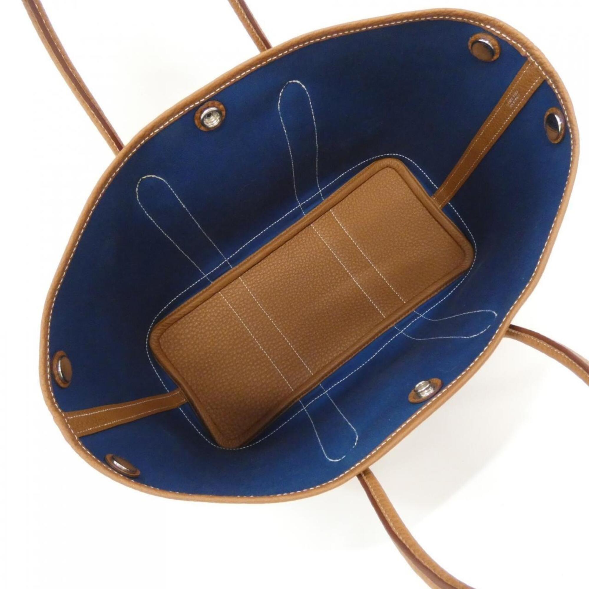Hermes Alezan Blue Gold Toile Officier Negonda Leather Handbag (Pre-Owned)