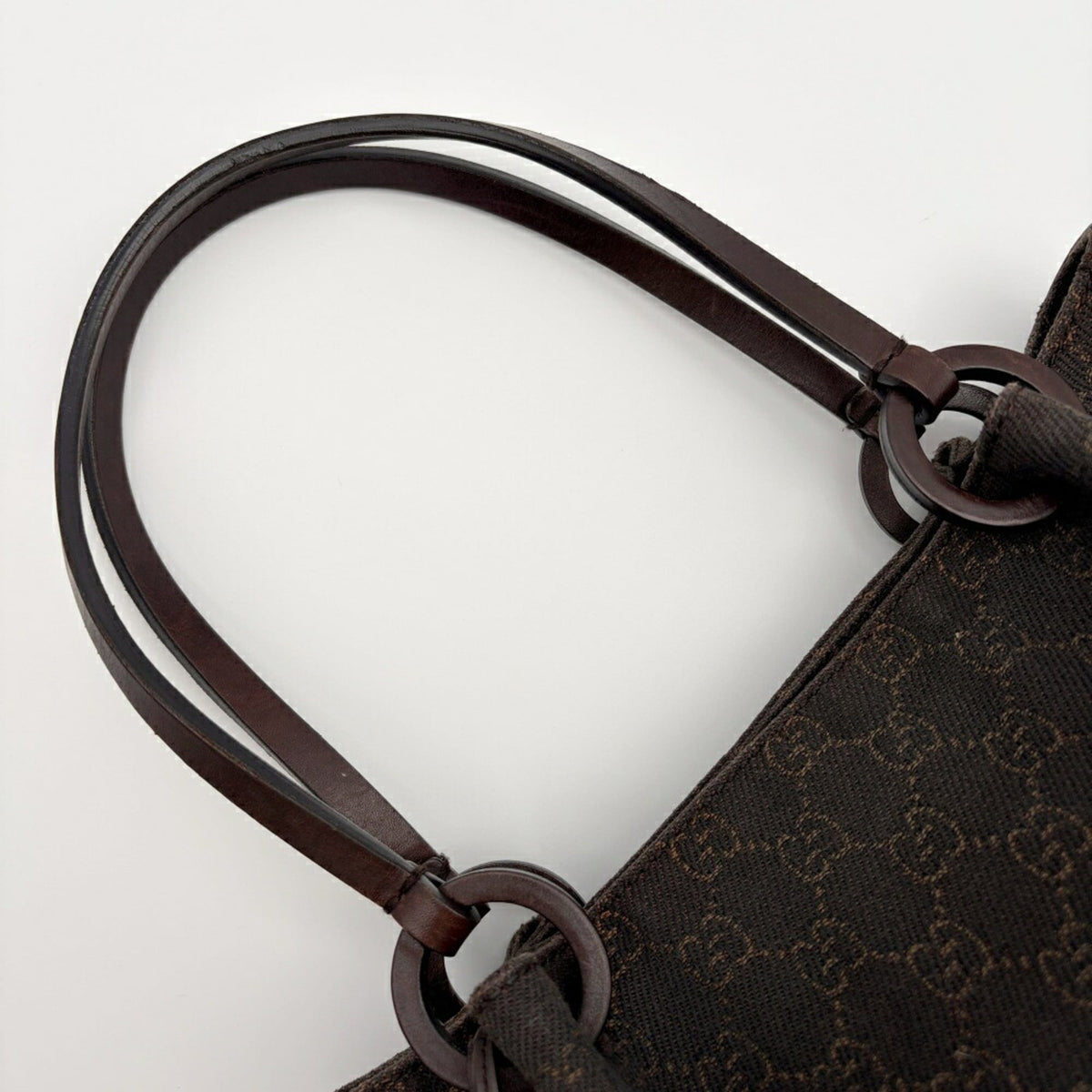 Gucci Dark Brown Gg Canvas Leather Tote Bag (Pre-Owned)
