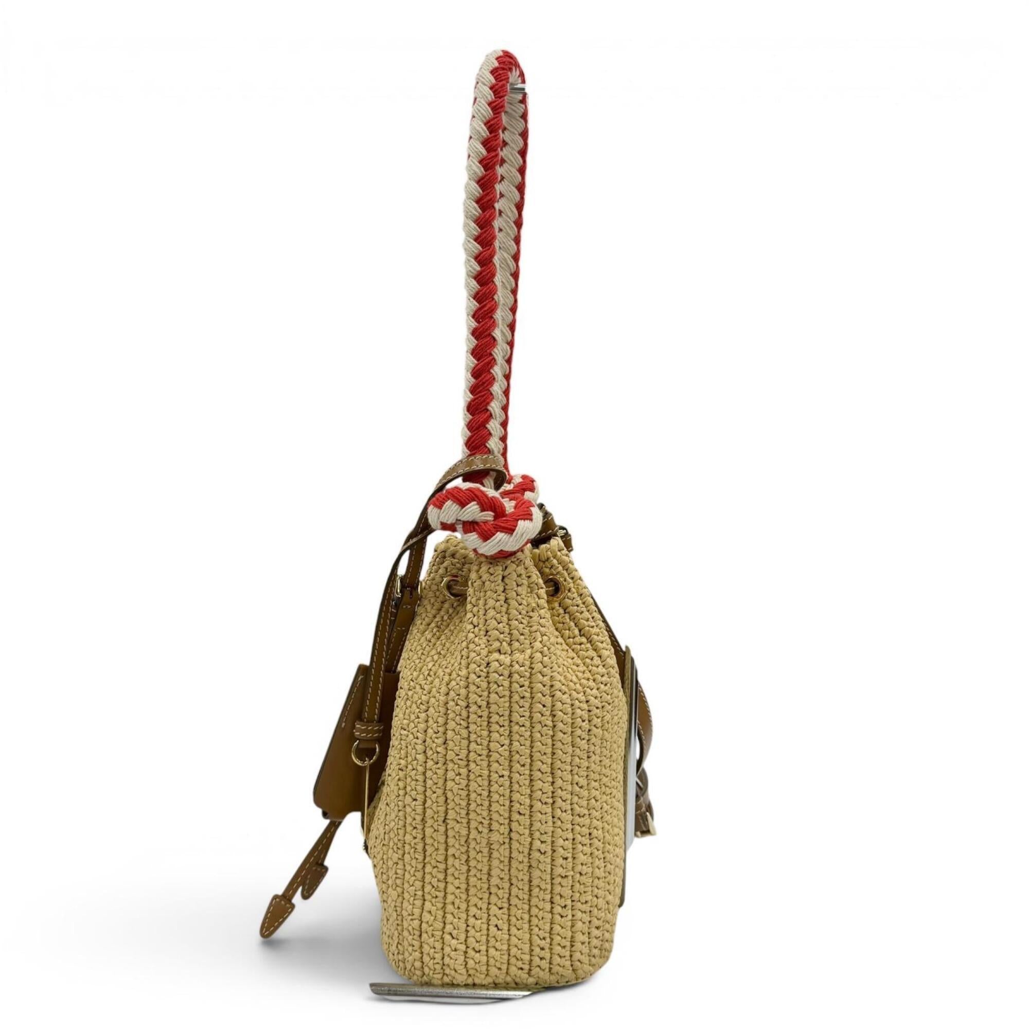 Prada Leather Raffia Handbag Shoulder Bag (Pre-Owned)
