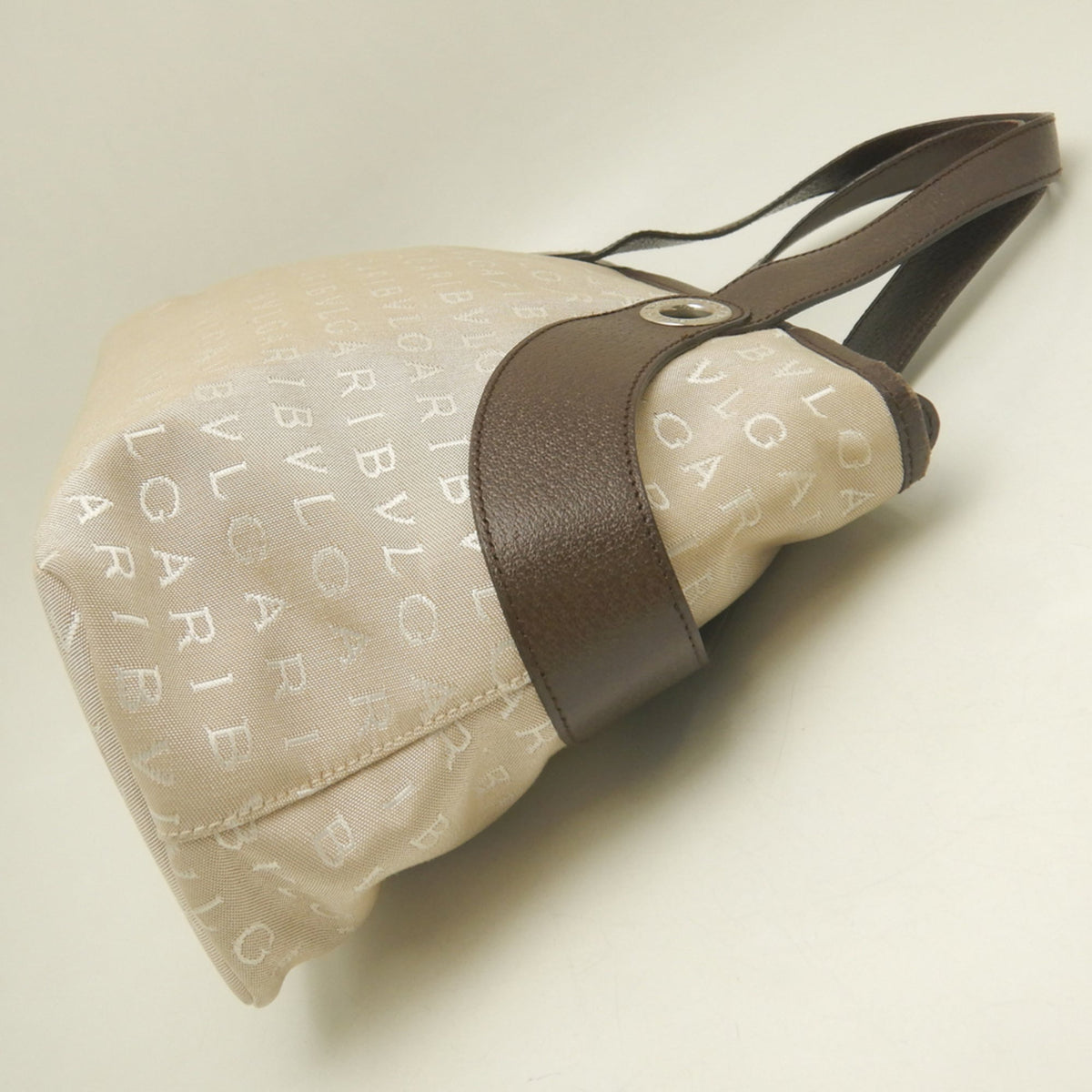 Bvlgari Beige Brown Canvas Leather Handbag (Pre-Owned)