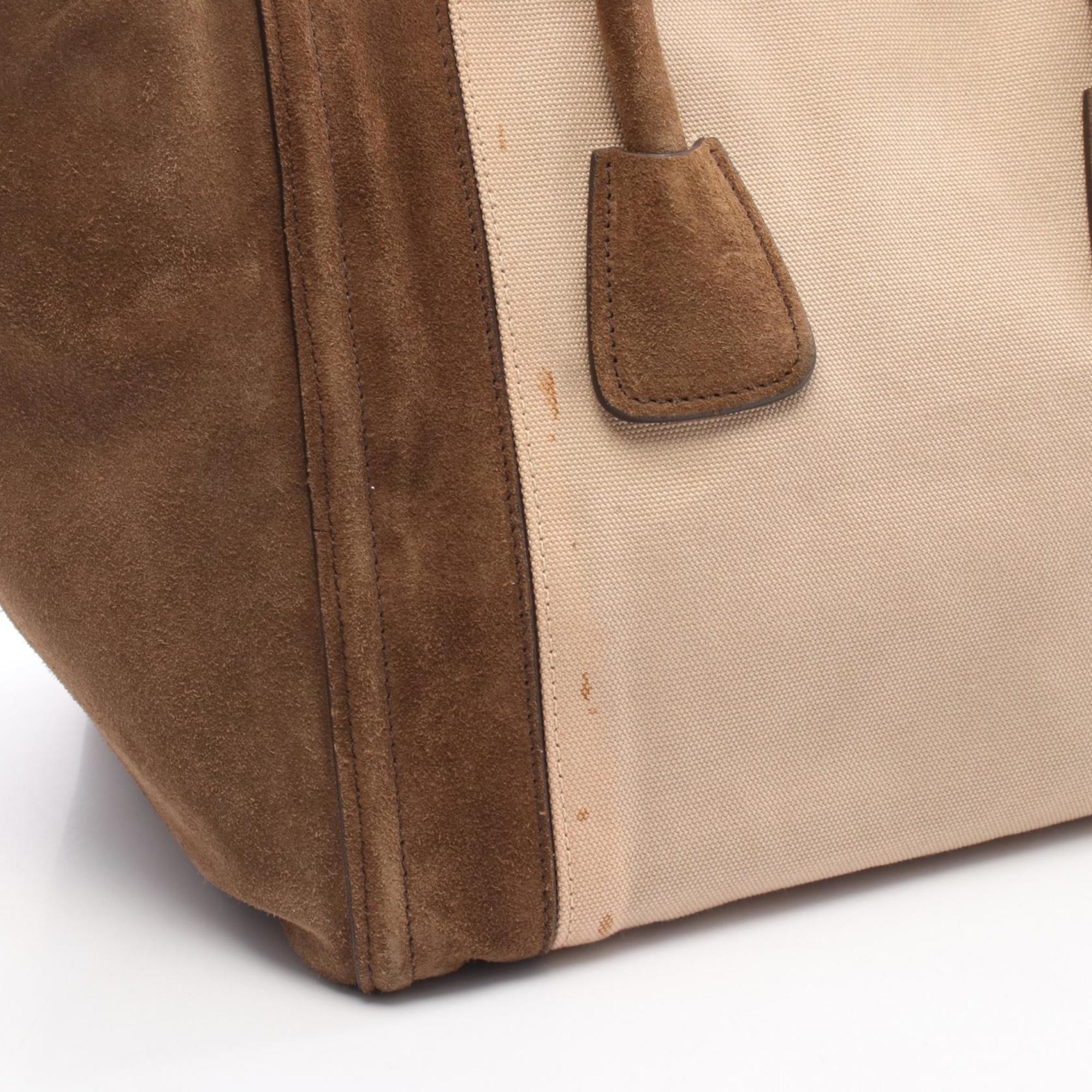 Prada Beige Brown Canvas Suede Handbag (Pre-Owned)