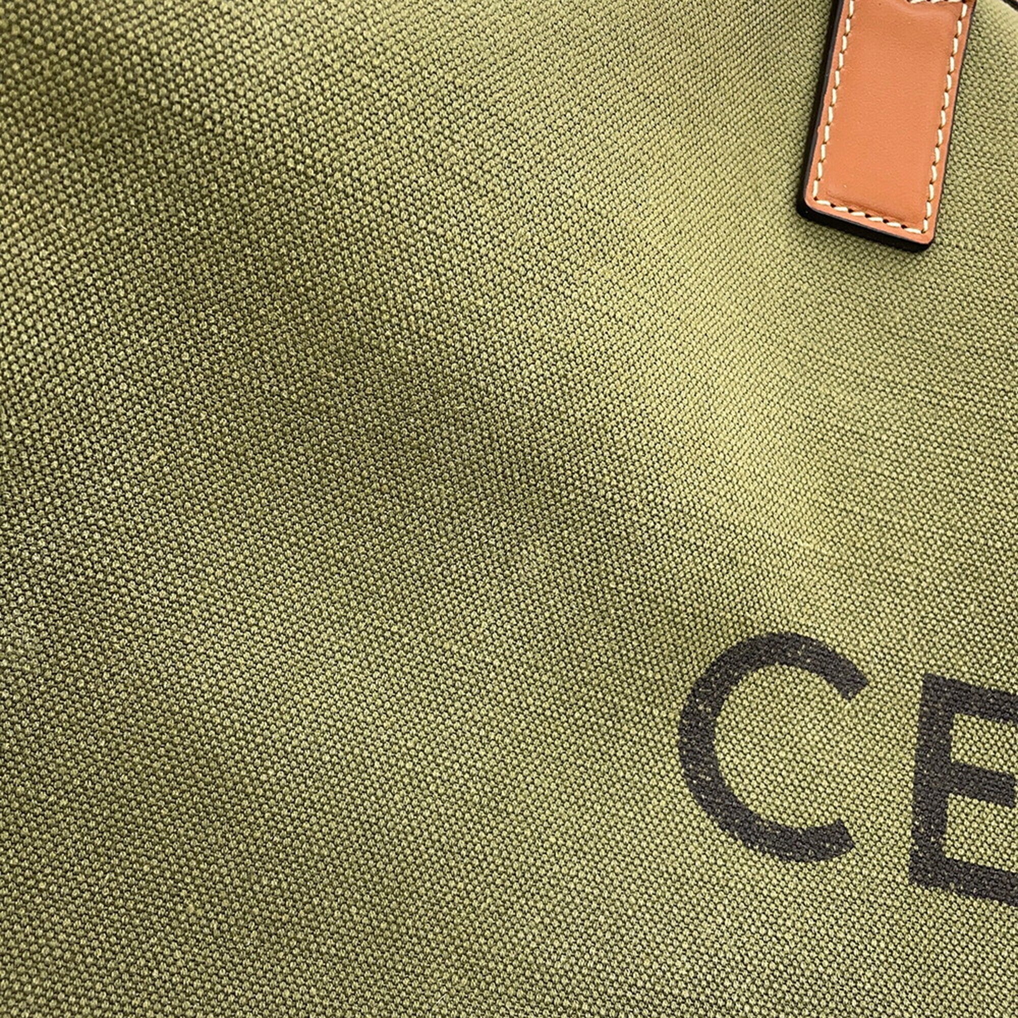 Celine Brown Khaki Canvas Leather Boston Bag (Pre-Owned)