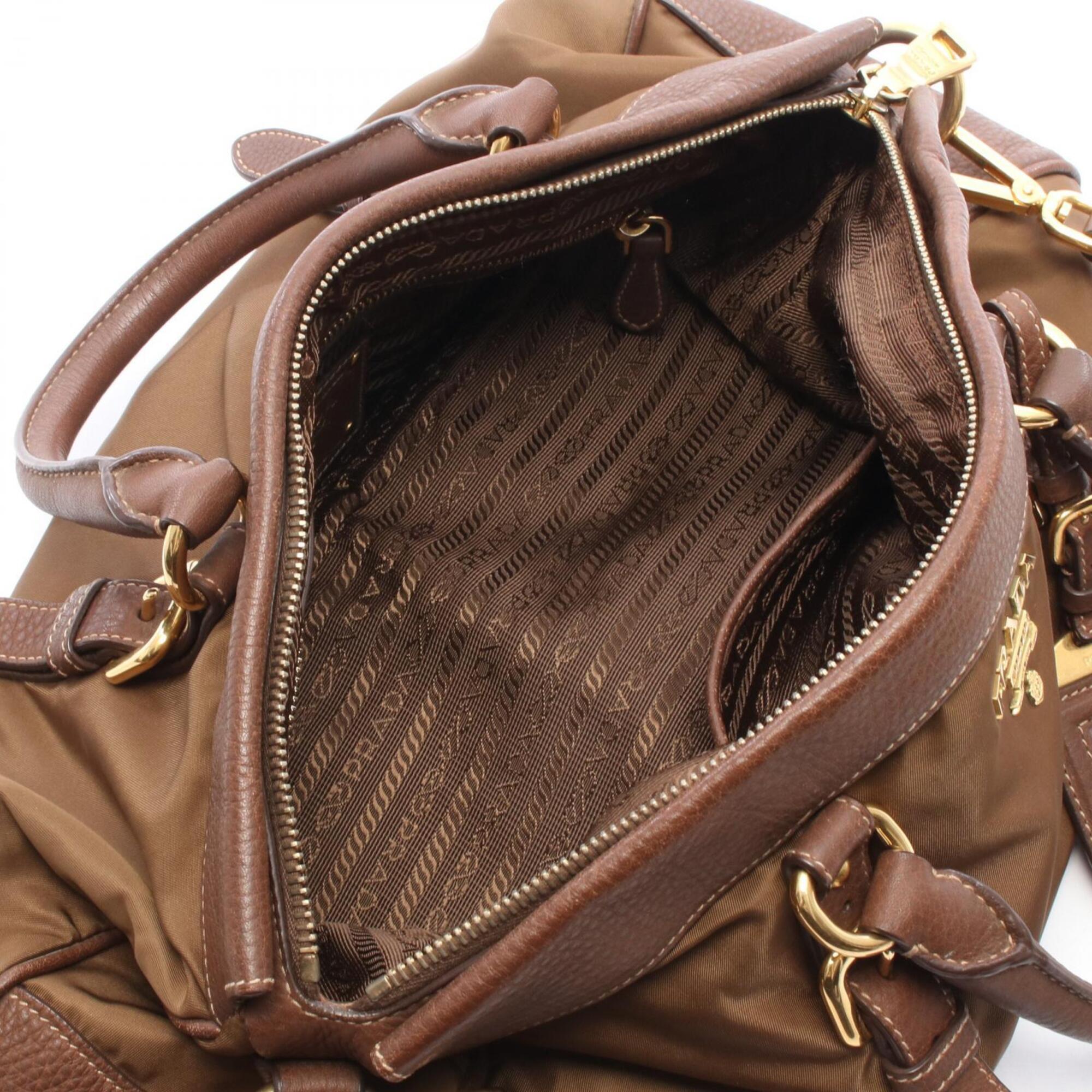 Prada Brown Nylon Leather Handbag (Pre-Owned)