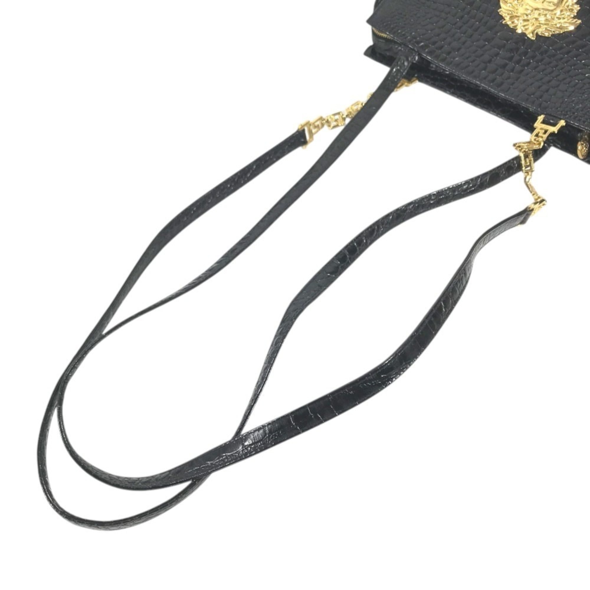 Versace Black Leather Shoulder Bag Tote Bag (Pre-Owned)