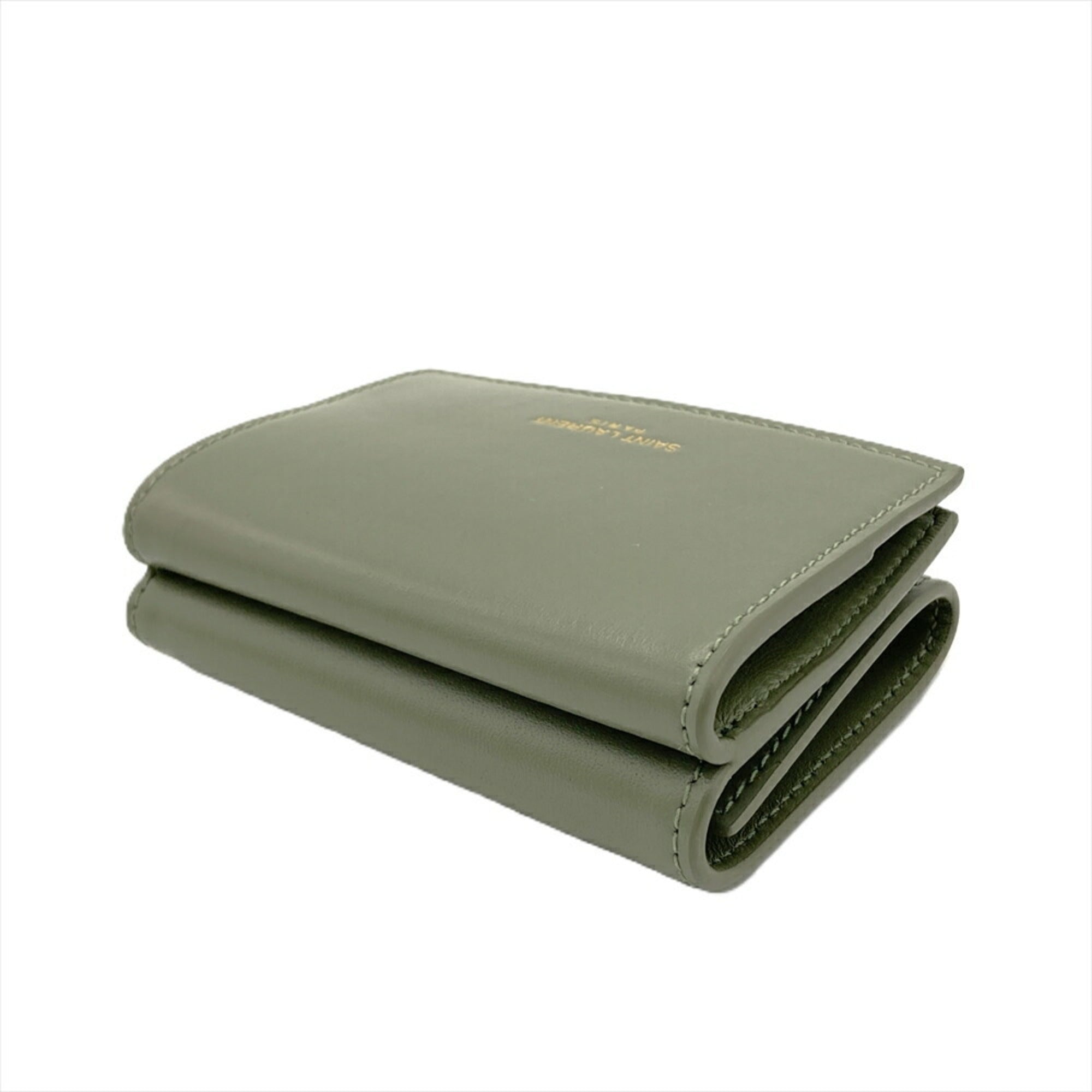 Saint Laurent Khaki Leather Wallet (Tri-Fold) (Pre-Owned)