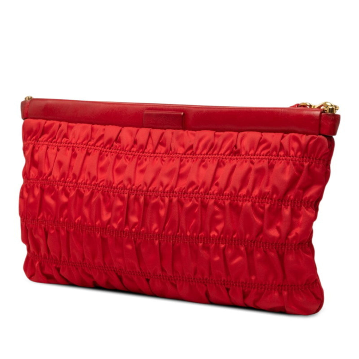 Prada Red Color Nylon Leather Shoulder Bag (Pre-Owned)