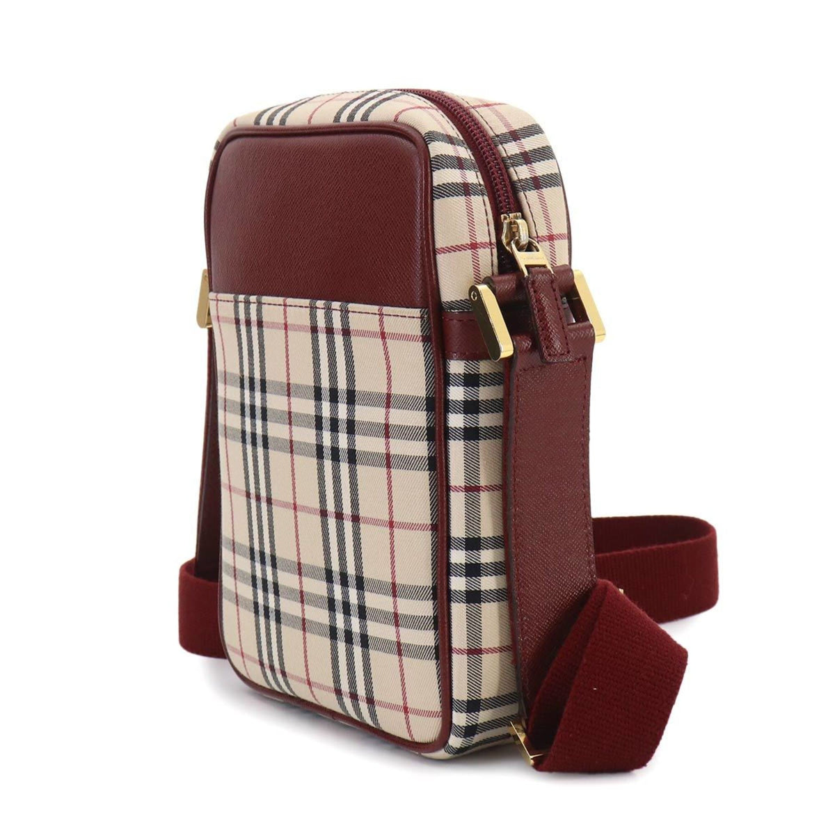 Burberry Beige Bordeaux Canvas Leather Shoulder Bag (Pre-Owned)