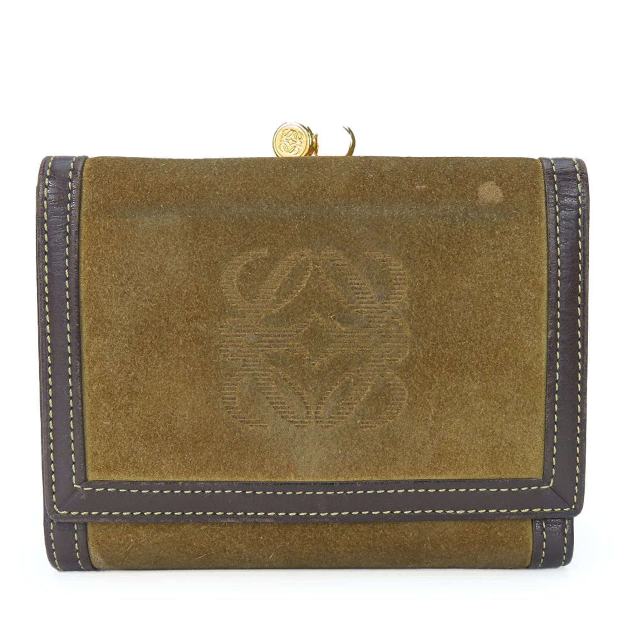 Loewe Brown Khaki Suede Leather Wallet (Tri-Fold) (Pre-Owned)