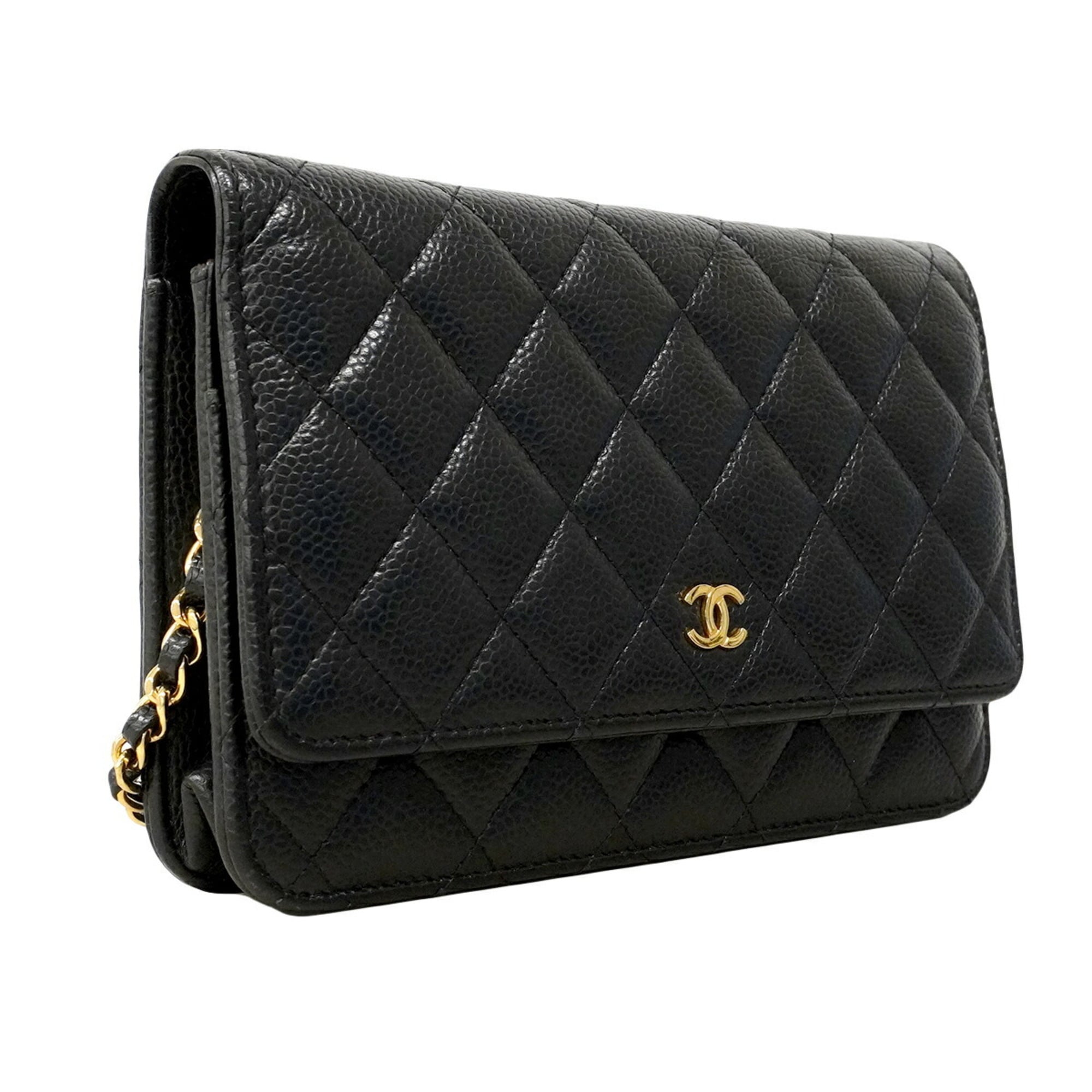 Chanel Black Grained Calfskin Chain/Shoulder Wallet (Pre-Owned)