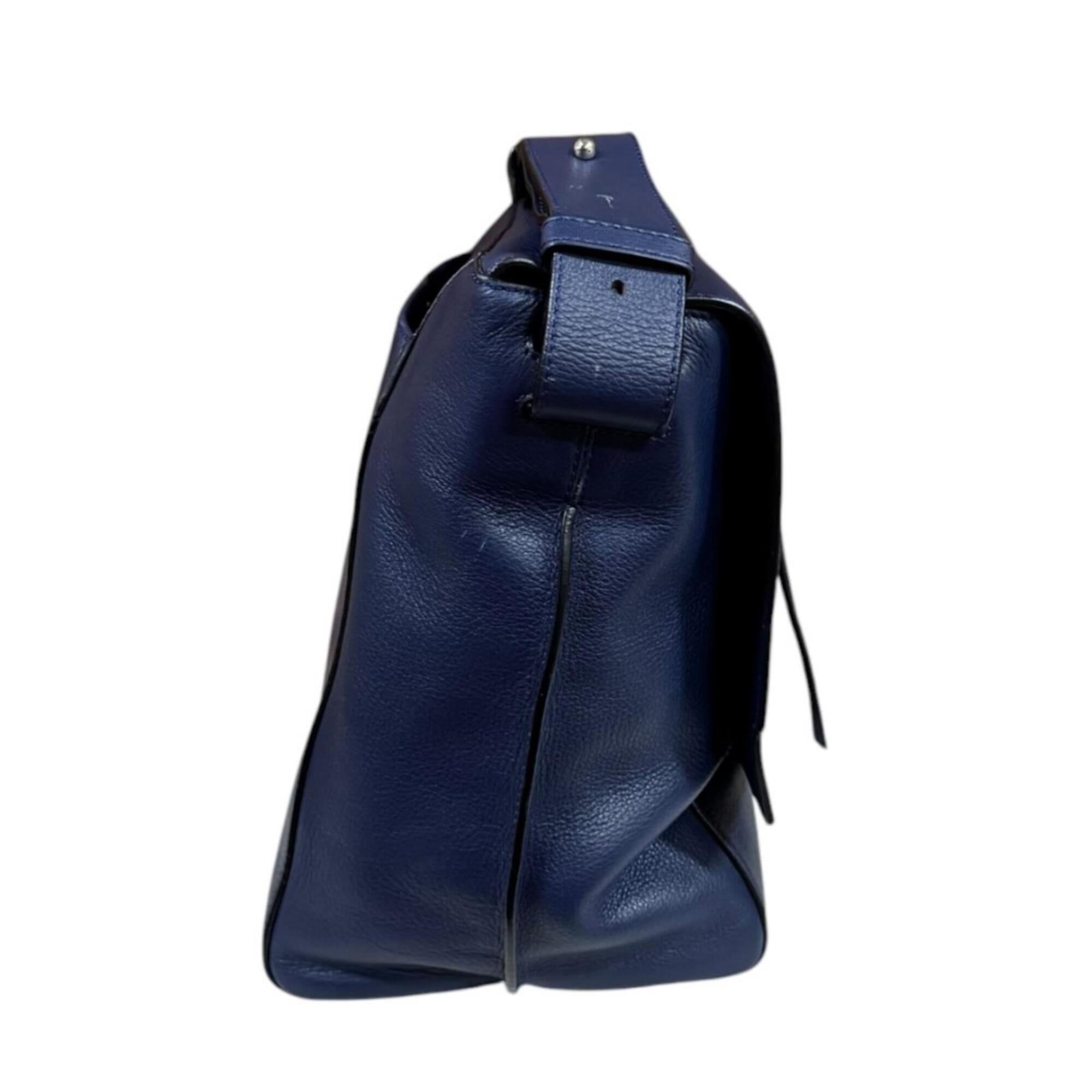 Loewe Anton Navy Leather Messenger Bag Shoulder Bag (Pre-Owned)