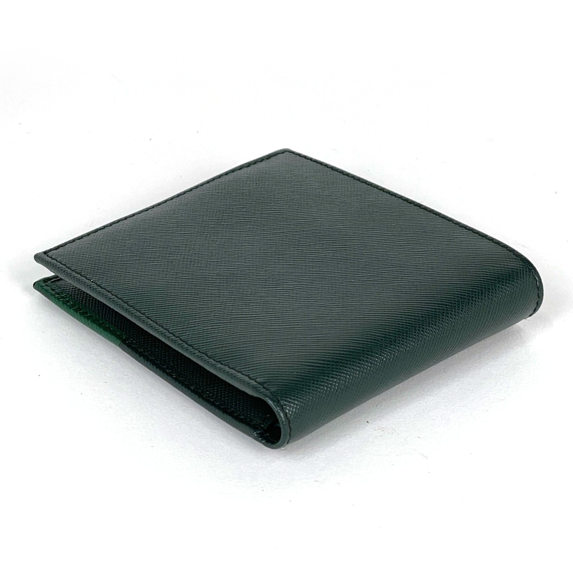 Prada Green Saffiano Triangle Leather Wallet (Bi-Fold) (Pre-Owned)