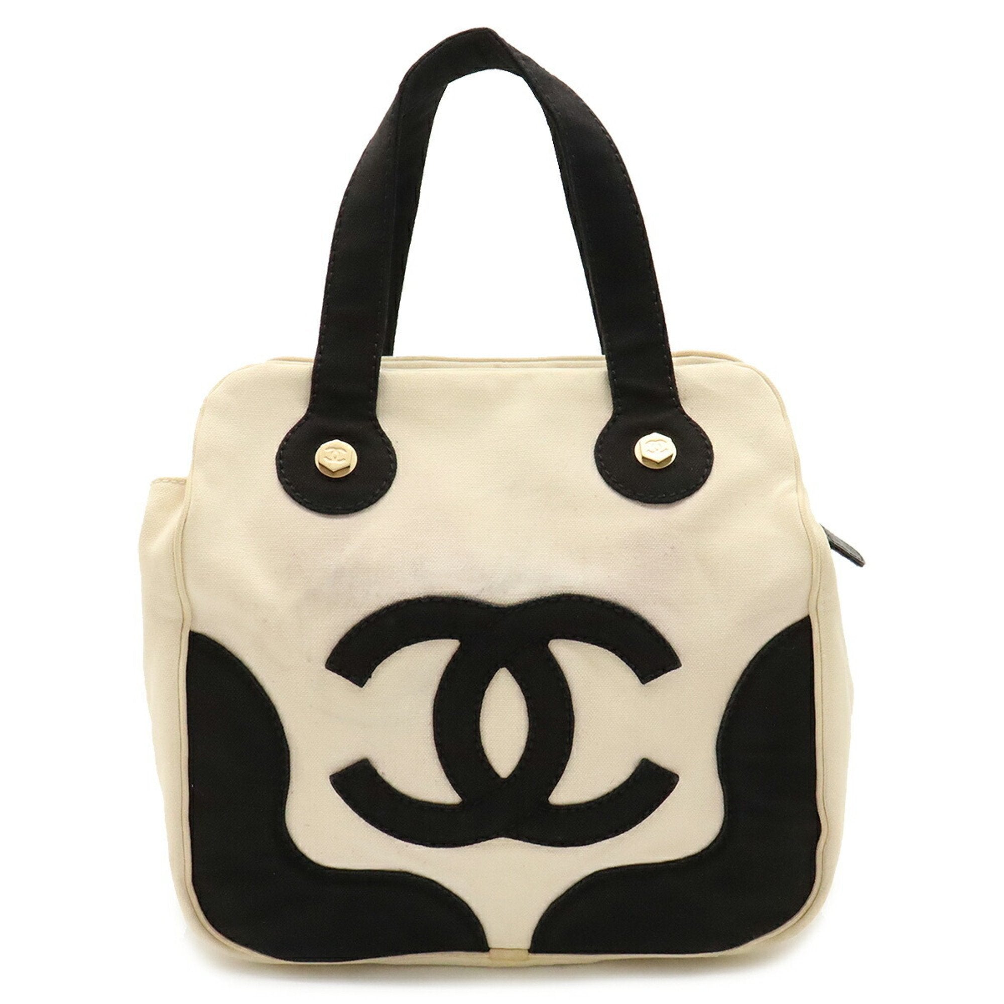 Chanel Black Ivory Canvas Handbag Tote Bag (Pre-Owned)
