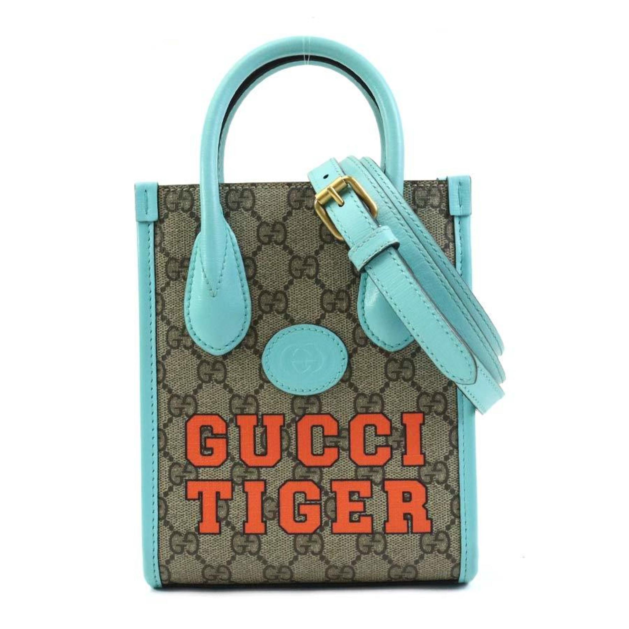 Gucci Blue Brown Gg Supreme Handbag Shoulder Bag (Pre-Owned)