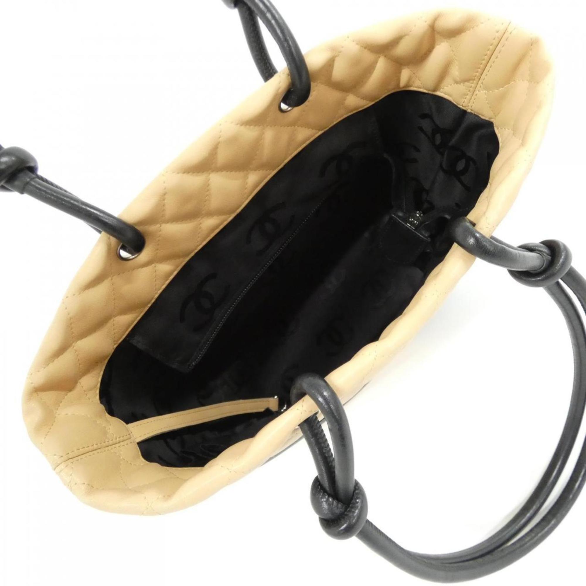Chanel Beige Black Leather Handbag (Pre-Owned)