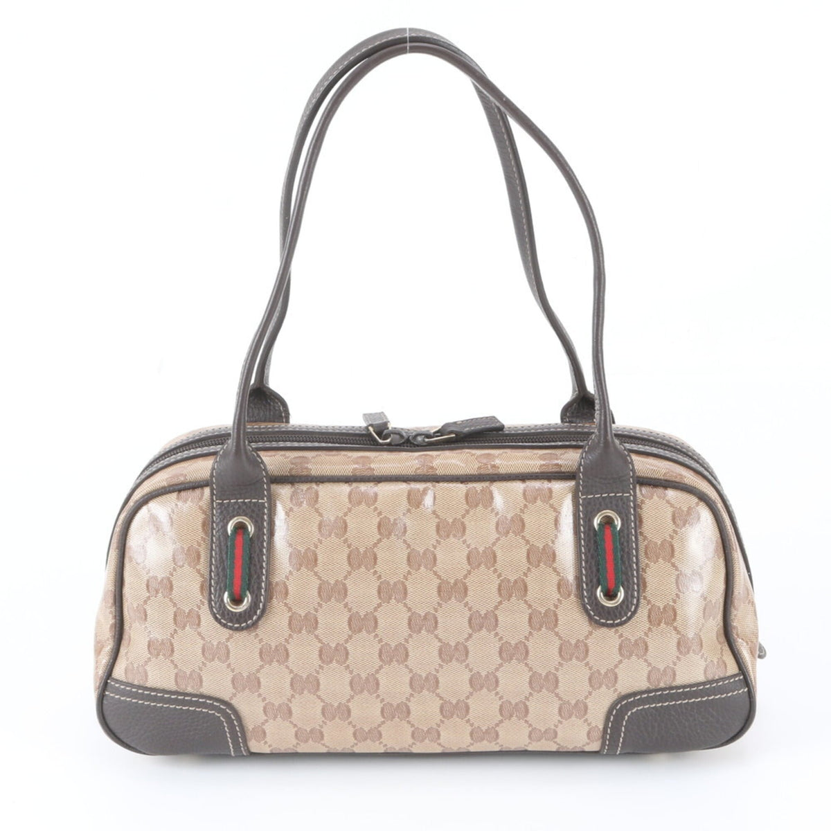 Gucci Brown Leather Coated Canvas Handbag Tote Bag (Pre-Owned)