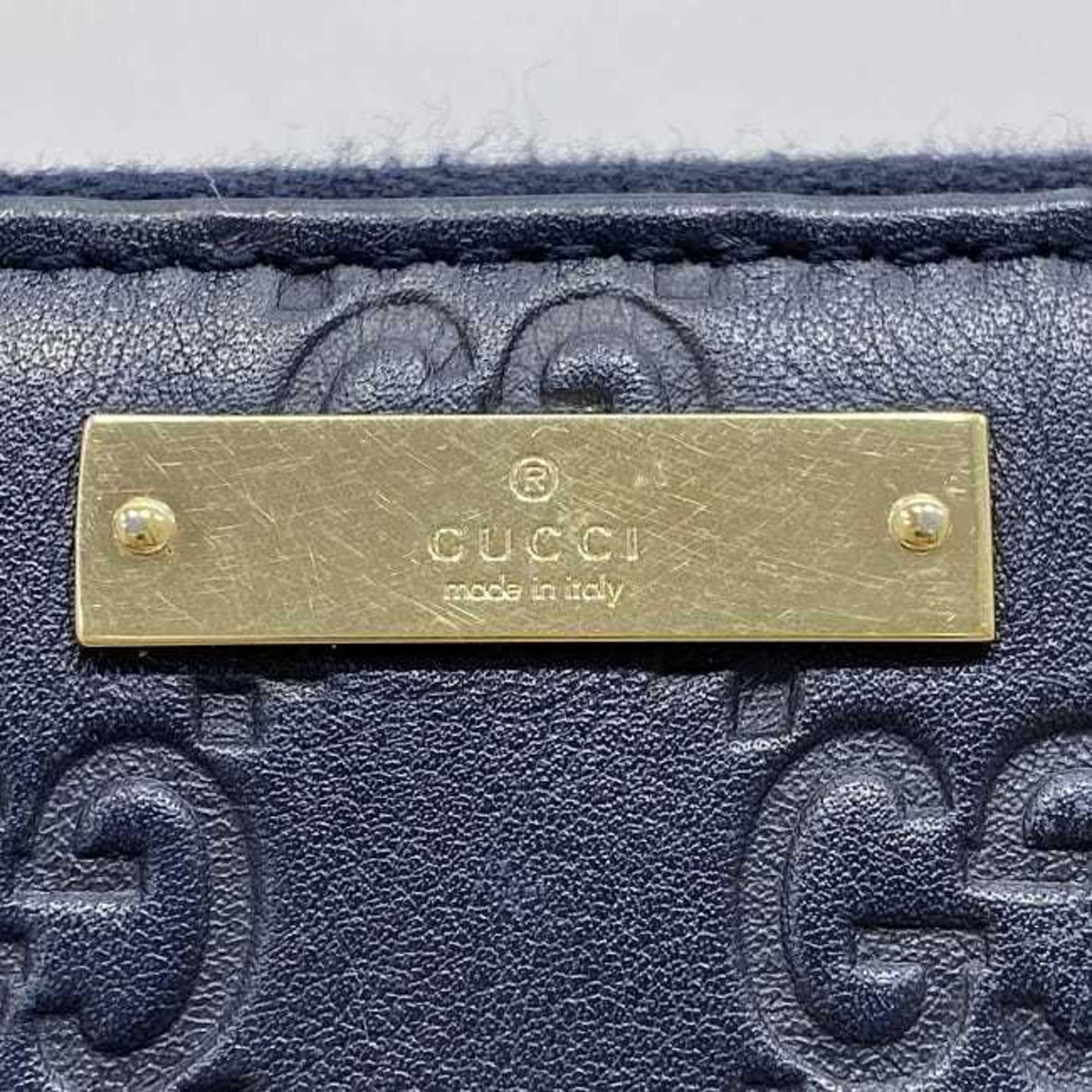 Gucci Navy Leather Long Wallet (Bi-Fold) (Pre-Owned)