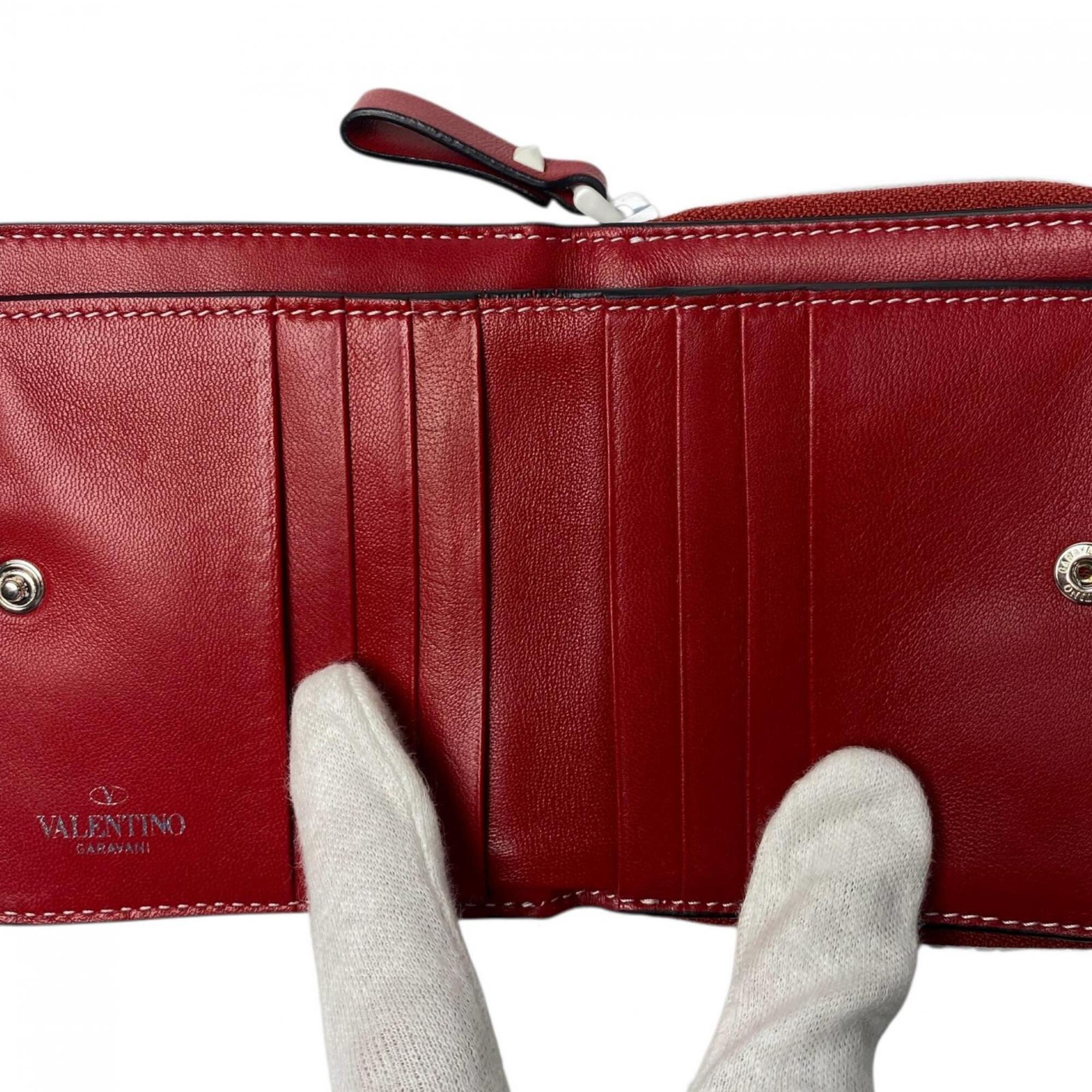 Valentino Garavani Red Color White Leather Wallet (Bi-Fold) (Pre-Owned)