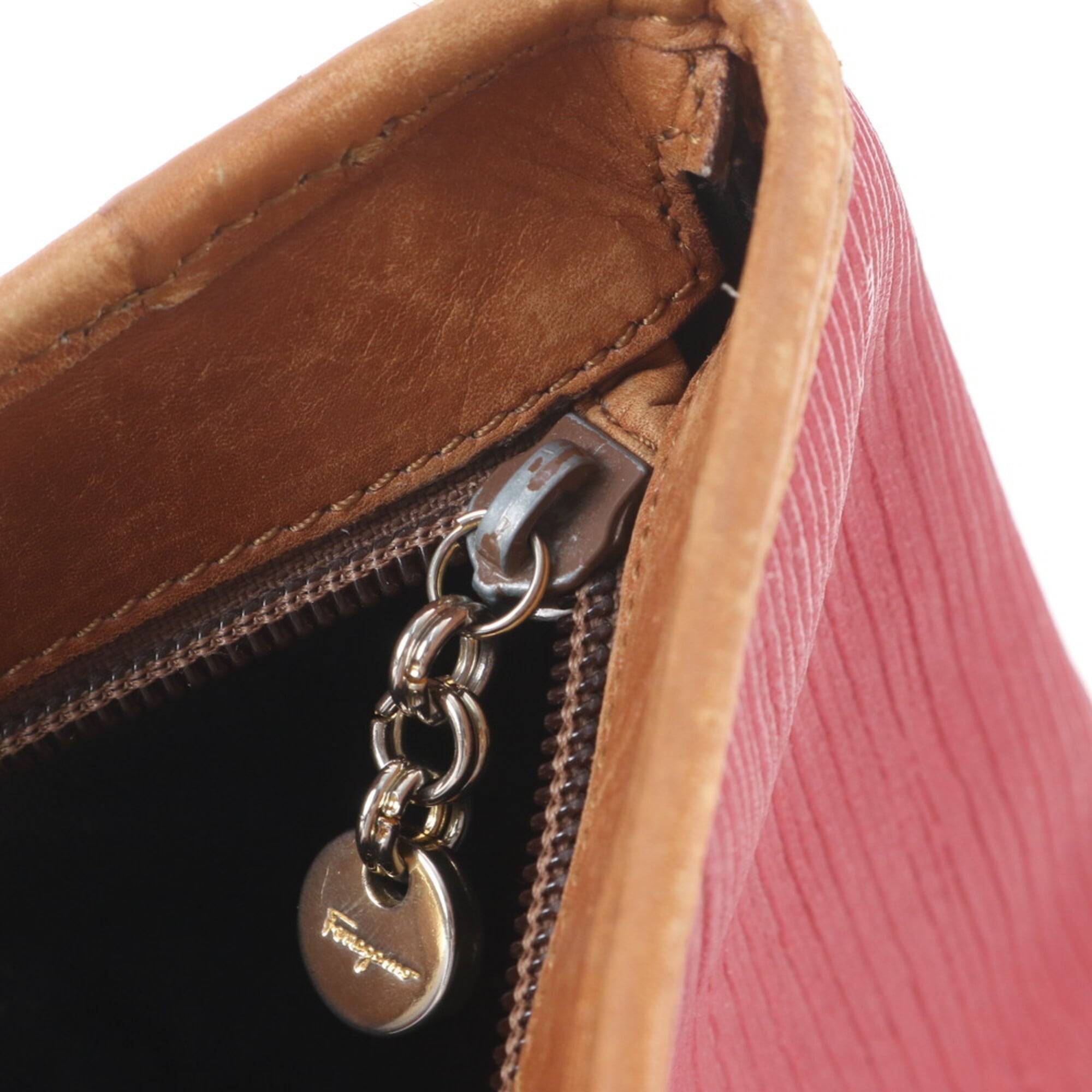 Salvatore Ferragamo Brown Red Color Leather Handbag Shoulder Bag Tote Bag (Pre-Owned)