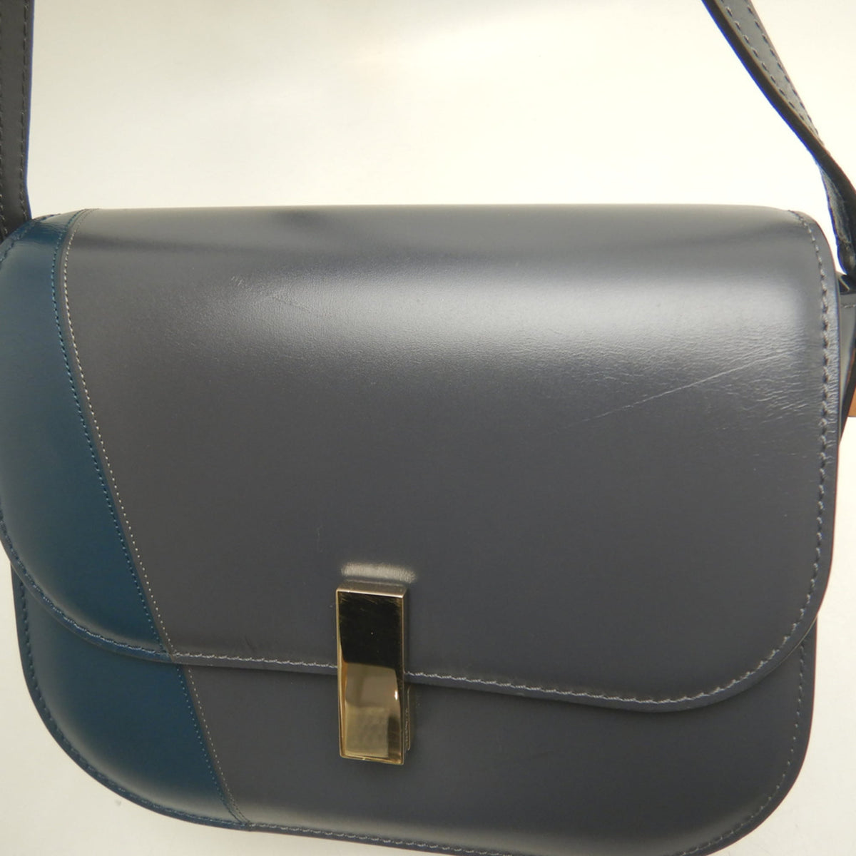 Valextra Gray Navy Leather Shoulder Bag (Pre-Owned)