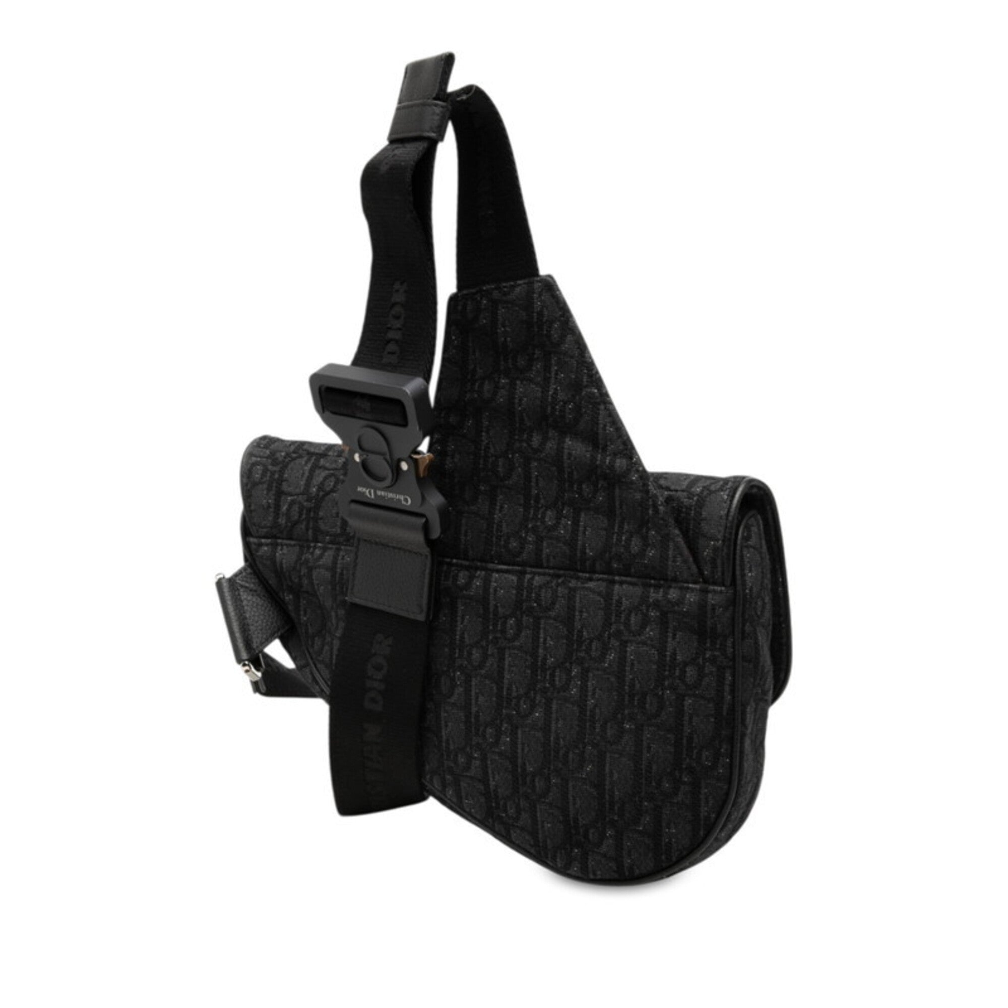 Christian Dior Black Canvas Leather Saddle Bag Shoulder Bag Sling Bag (Pre-Owned)