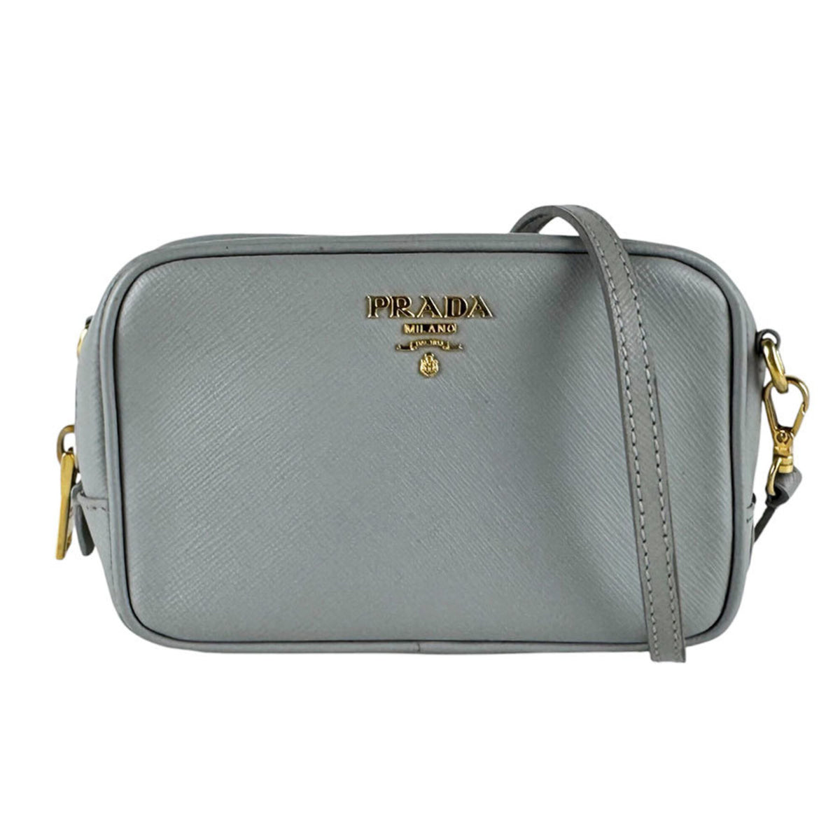 Prada Gray Leather Shoulder Bag (Pre-Owned)