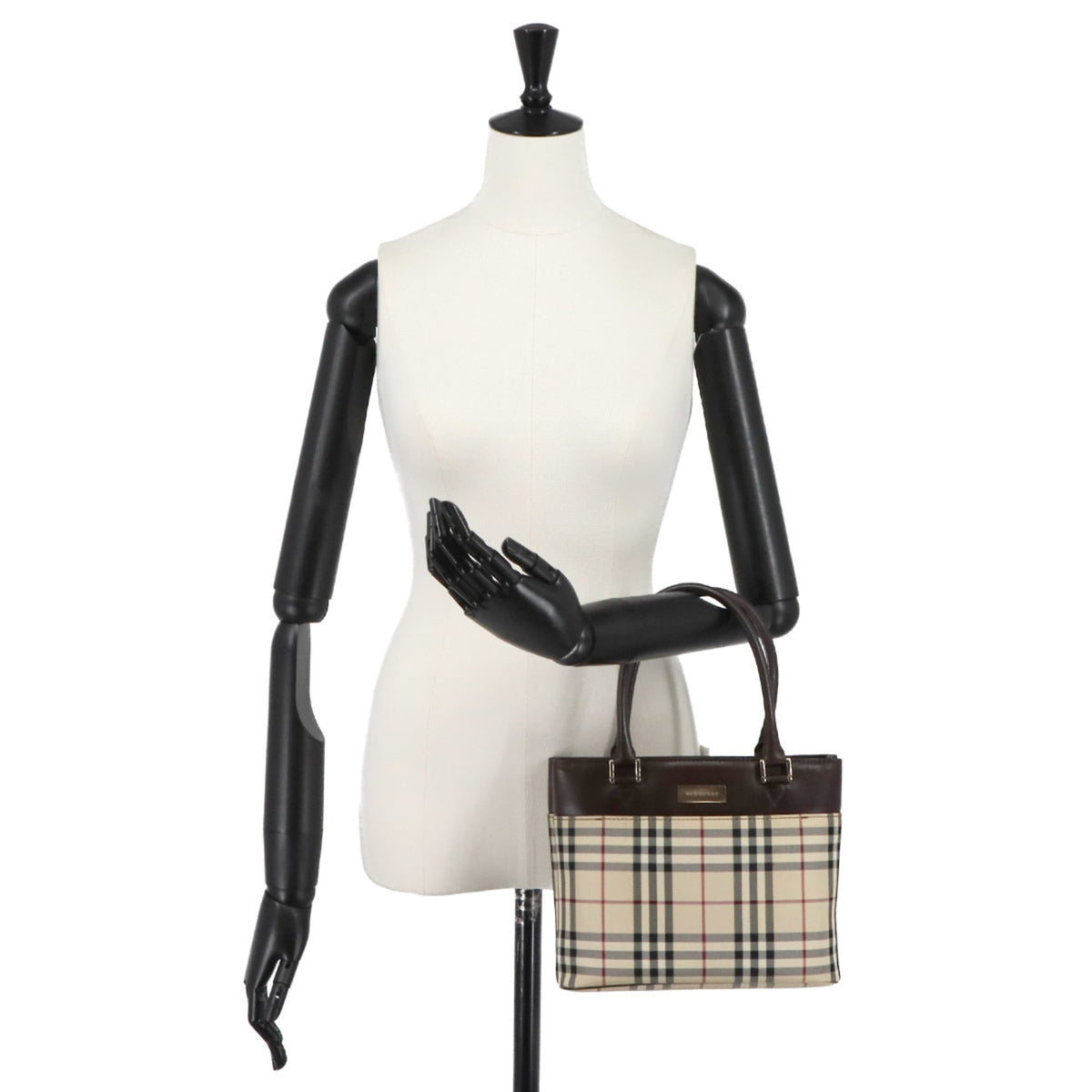 Burberry Beige Dark Brown Canvas Handbag (Pre-Owned)