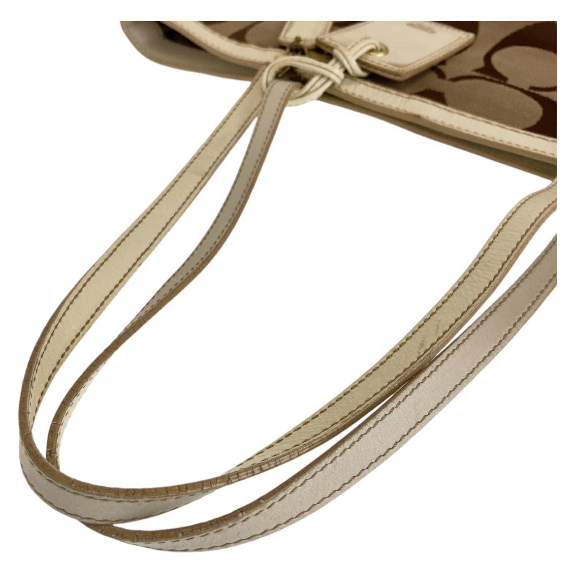 Coach Beige Brown White Canvas Leather Shoulder Bag Tote Bag (Pre-Owned)