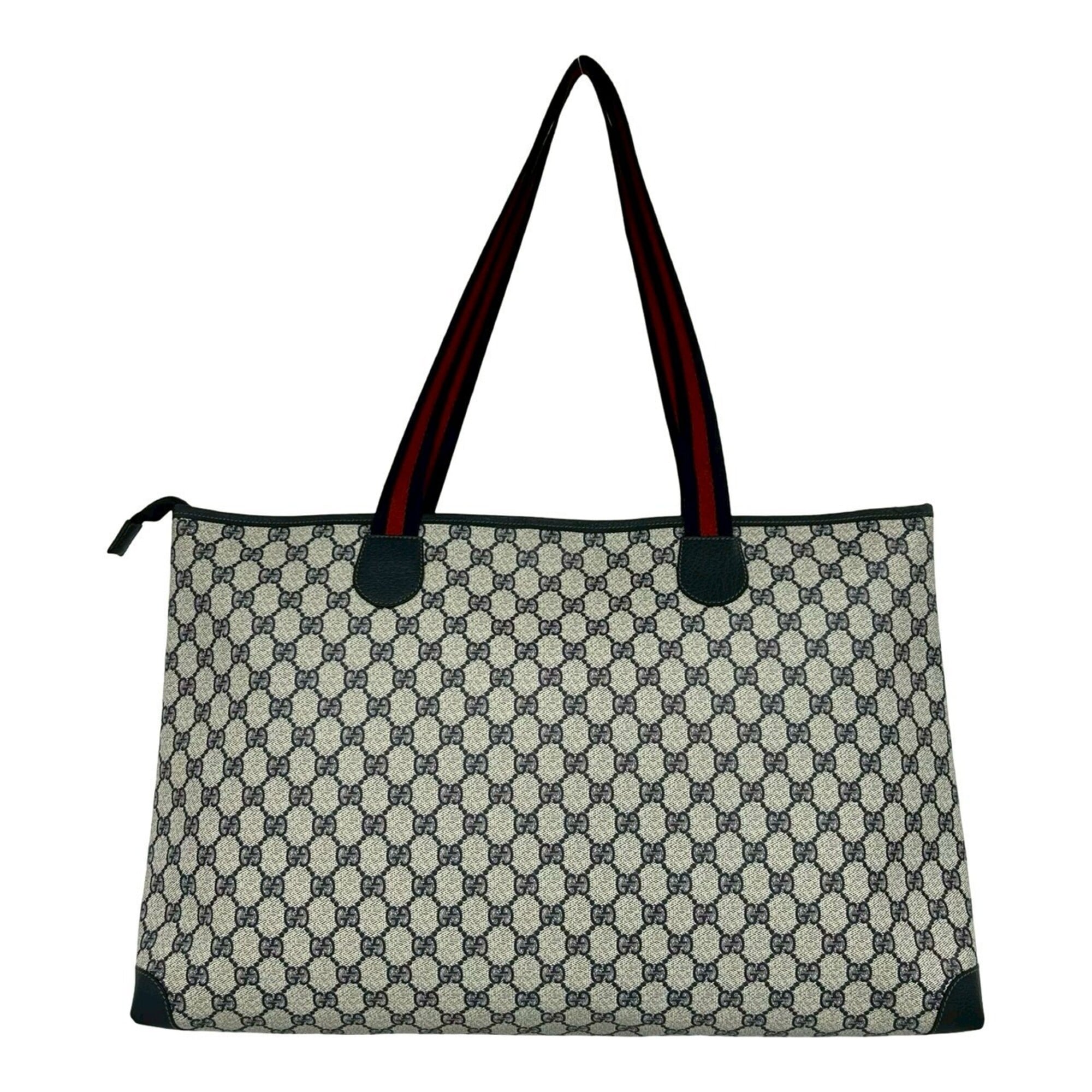 Gucci Navy Red Color Leather Pvc Handbag Tote Bag (Pre-Owned)