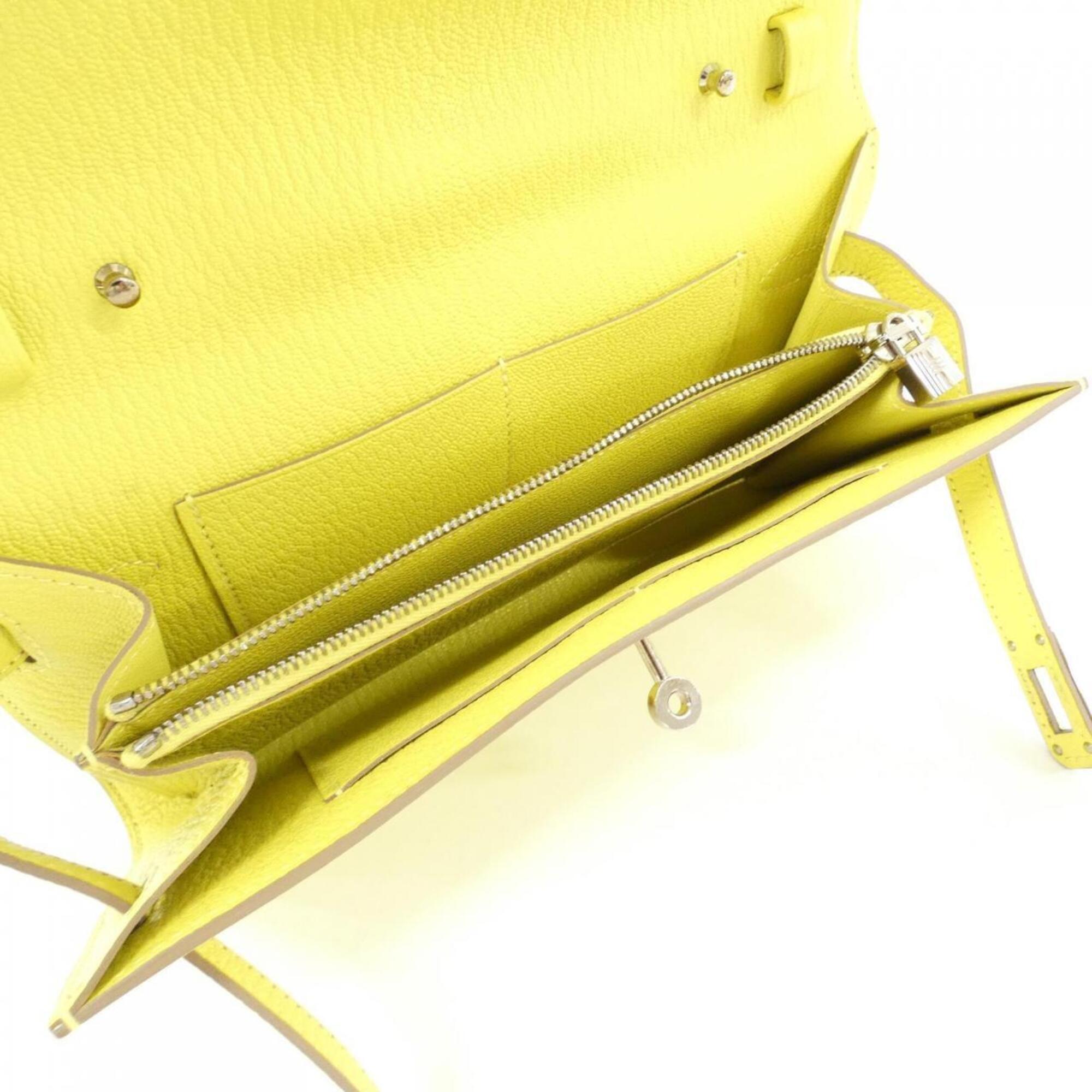 Hermes Kelly Lime Chevre Leather Chain/Shoulder Wallet (Pre-Owned)