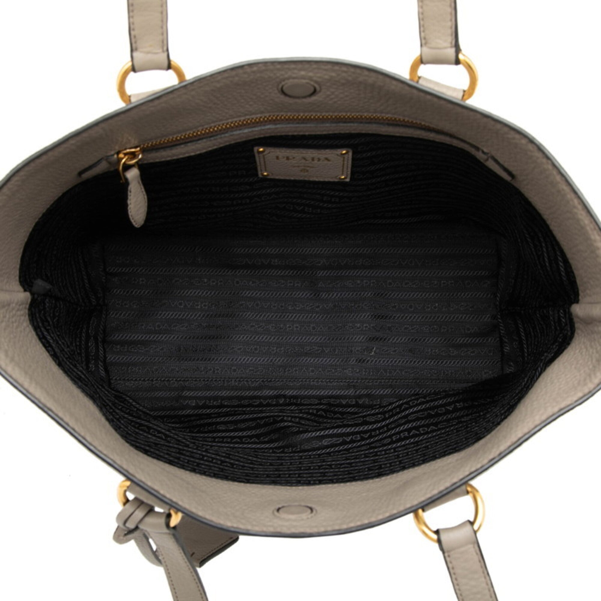 Prada Gray Leather Shoulder Bag Tote Bag (Pre-Owned)